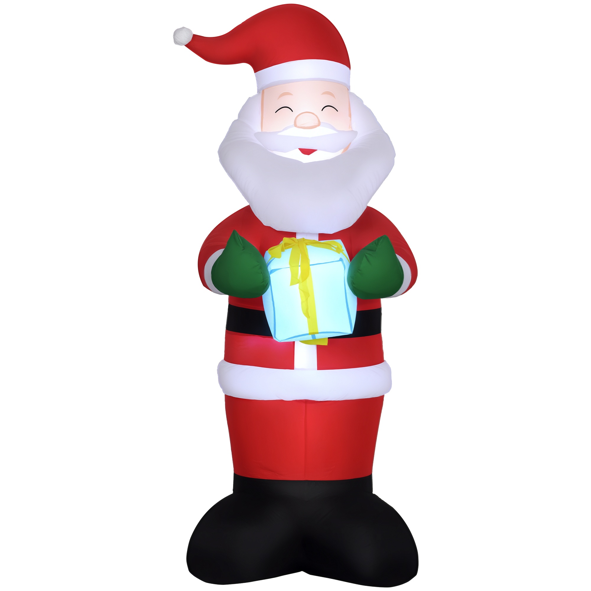 Père Noël gonflable de Noël avec cadeau, 3 LED, souffleur inclus, 77 x 68 x 184 cm