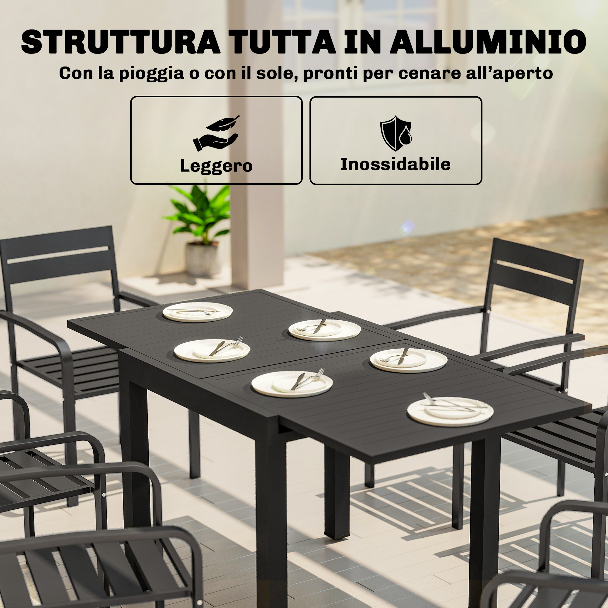 Table de jardin extensible 80-160cm aluminium rainure - Vue 2