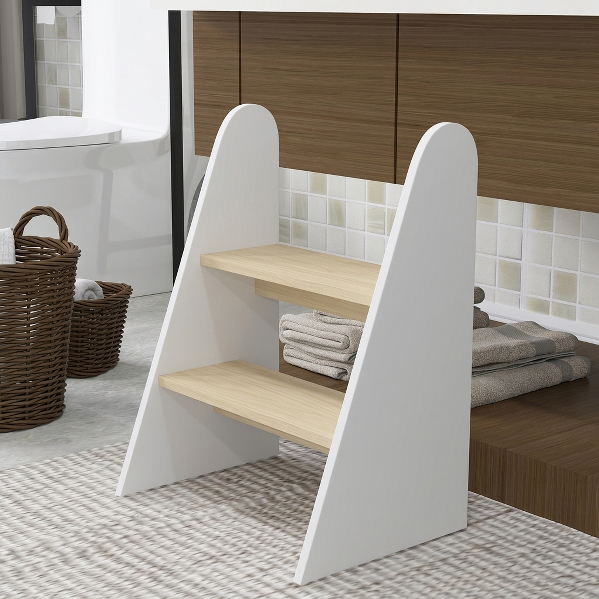 Tabouret Montessori 2 Marches en MDF pour Enfants 3-8 Ans, Escabeau Enfant avec 