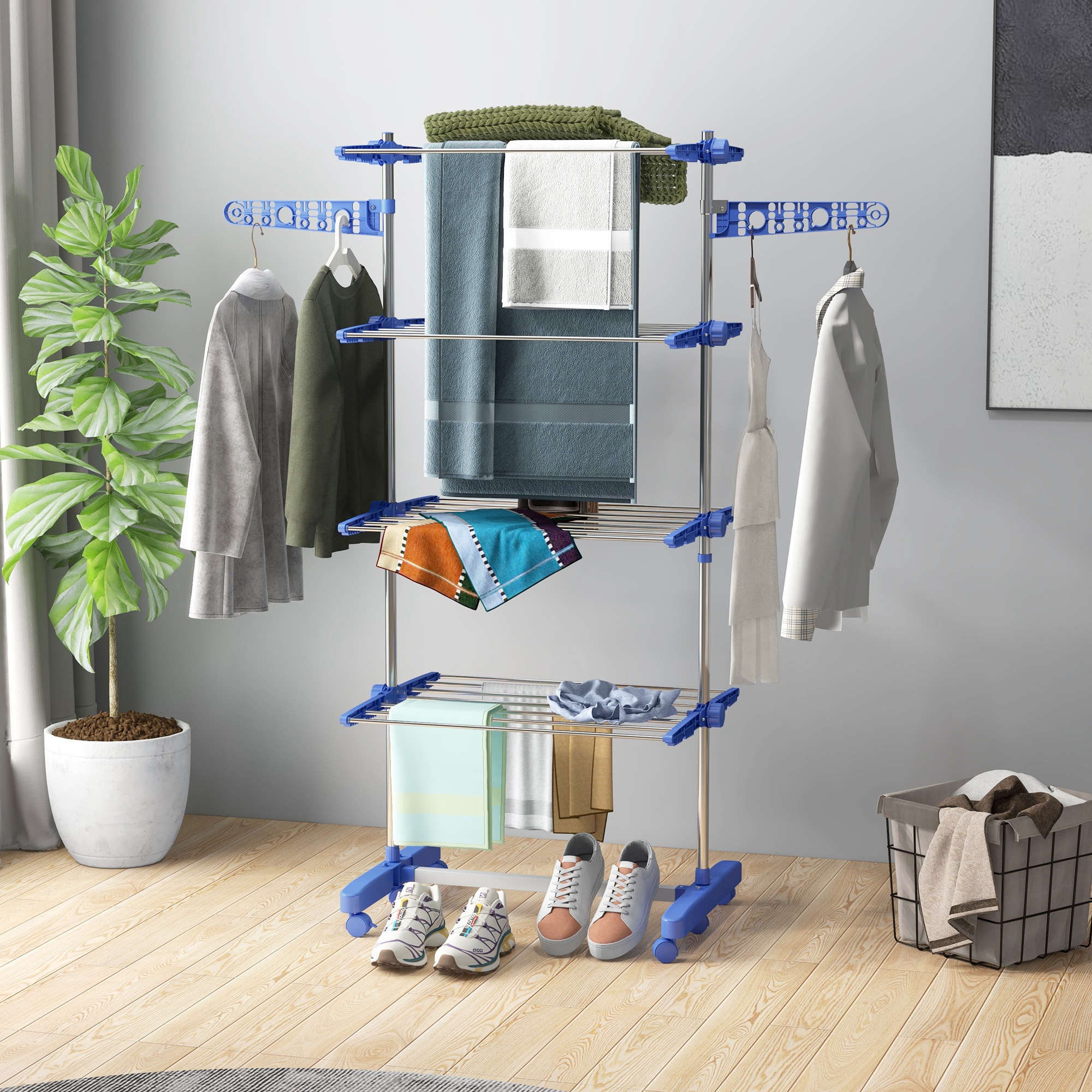 Séchoir à linge pliable bleu