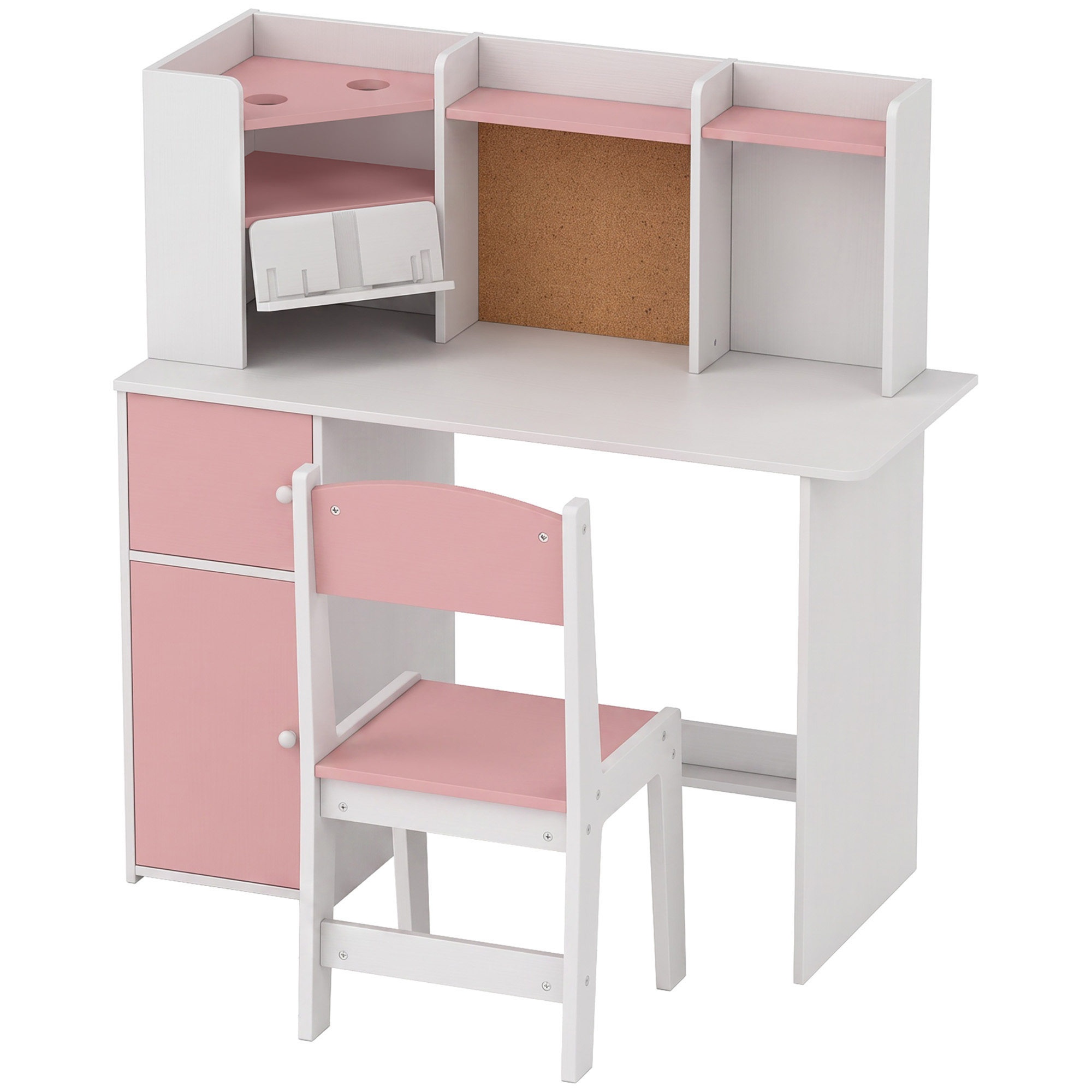 Set Bureau et Chaise Enfant 5-12 Ans avec Bibliothèque, Porte-Stylo, Support Tab
