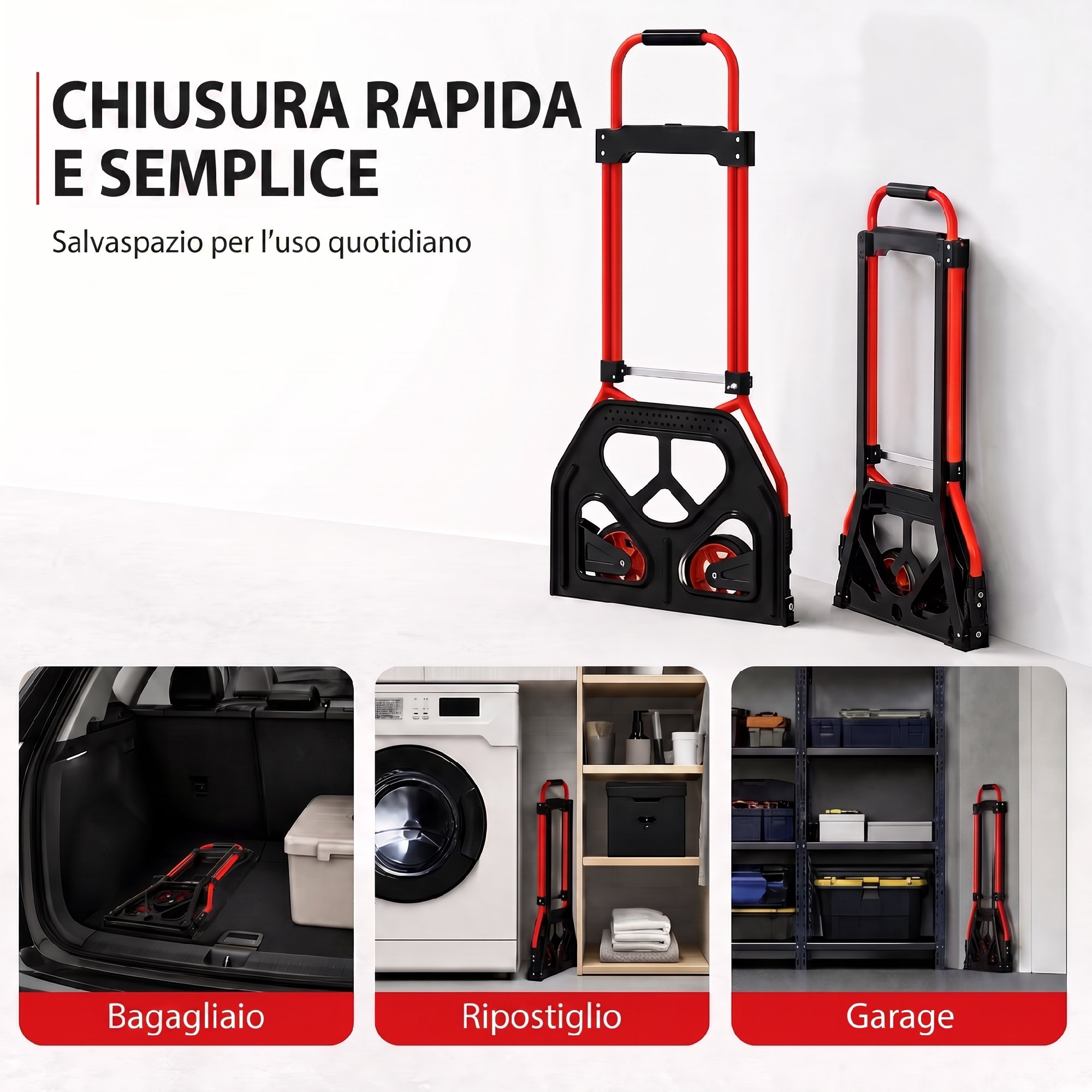 Chariot pliable rouge déployé