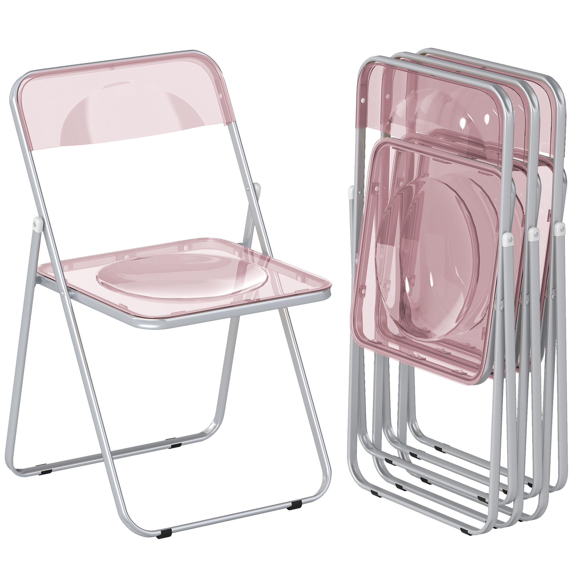 Lot de 4 chaises pliantes en acrylique rose Irovami - vue complète