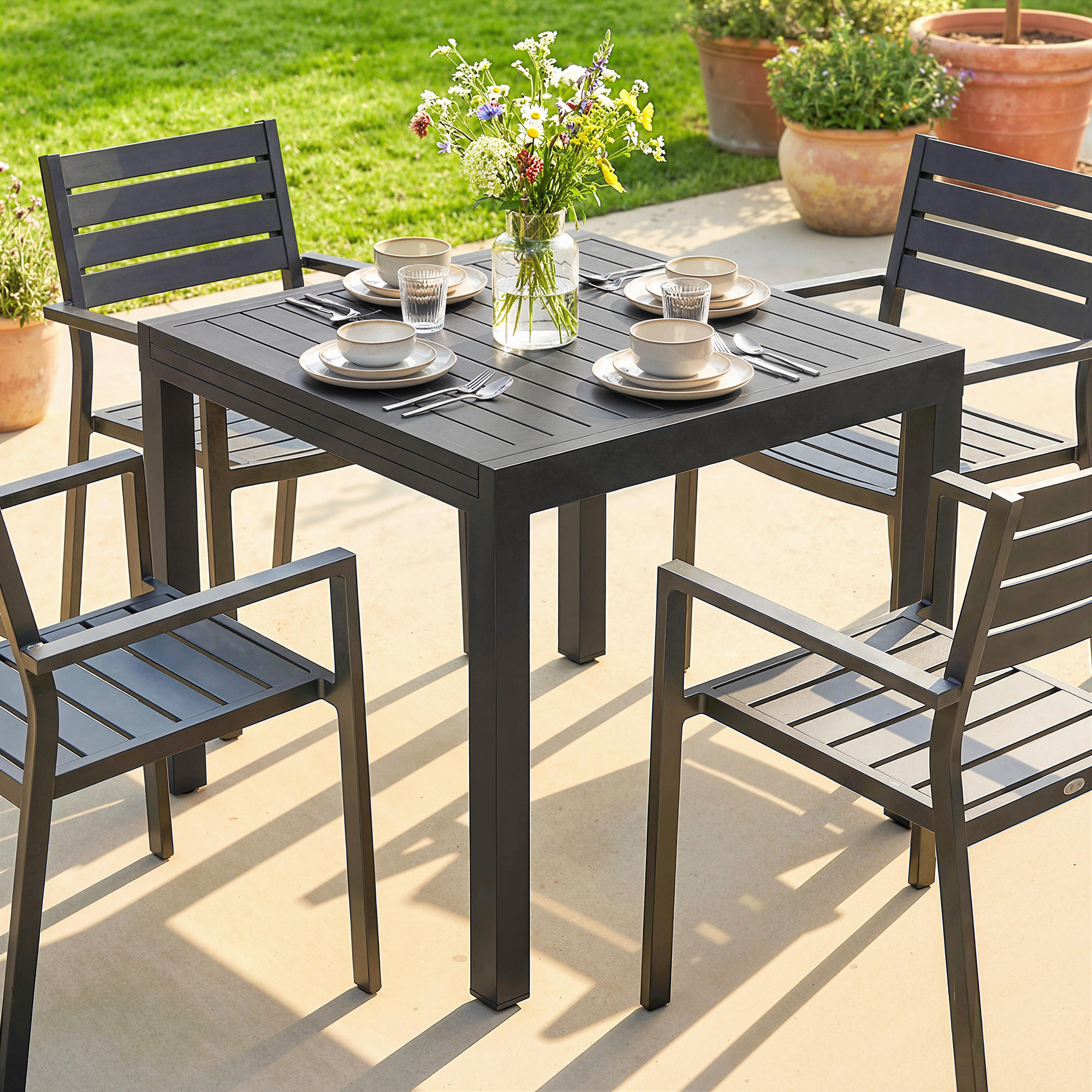 Table de jardin extensible 80-160cm aluminium rainure - Vue 5