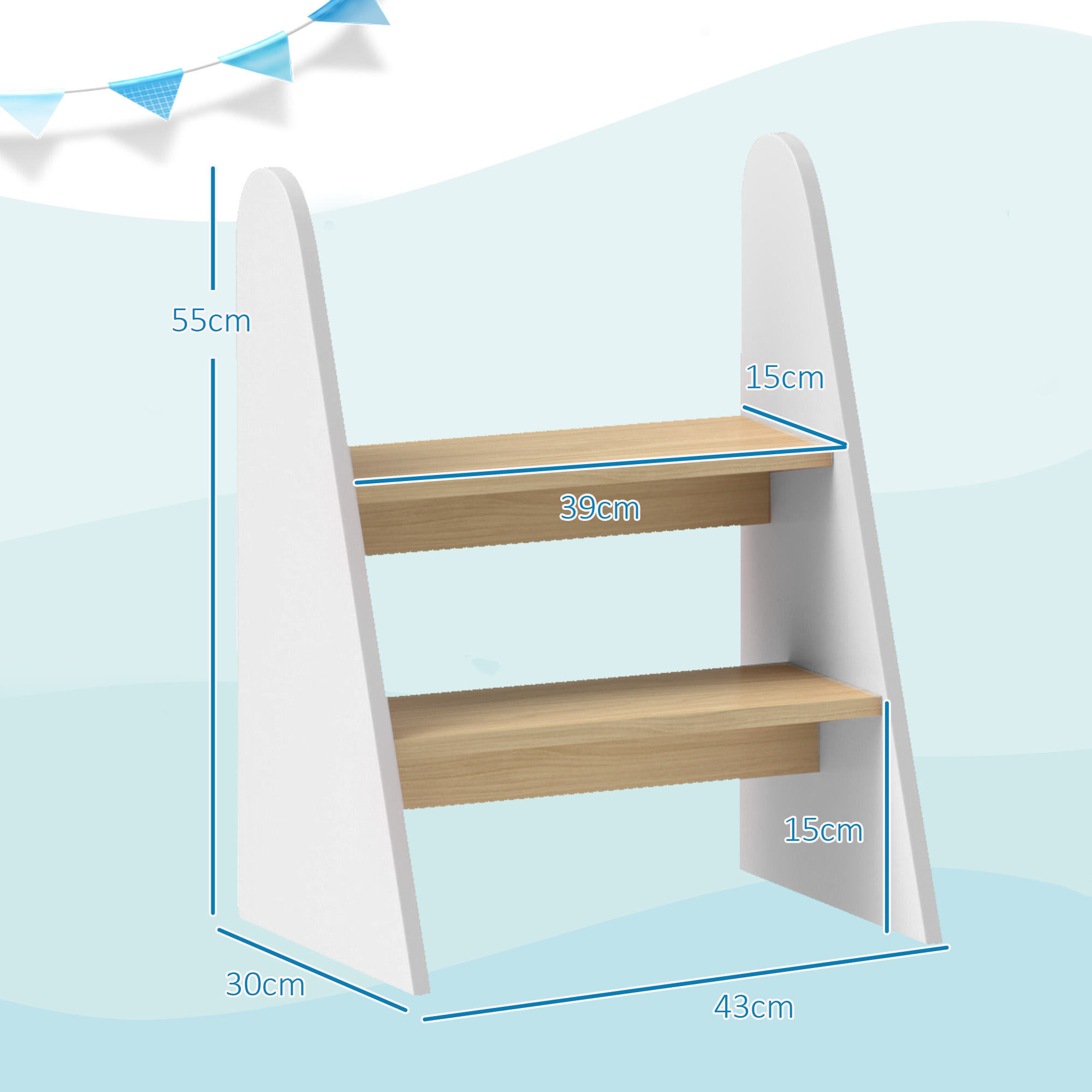 Tabouret Montessori 2 Marches en MDF pour Enfants 3-8 Ans, Escabeau Enfant avec 