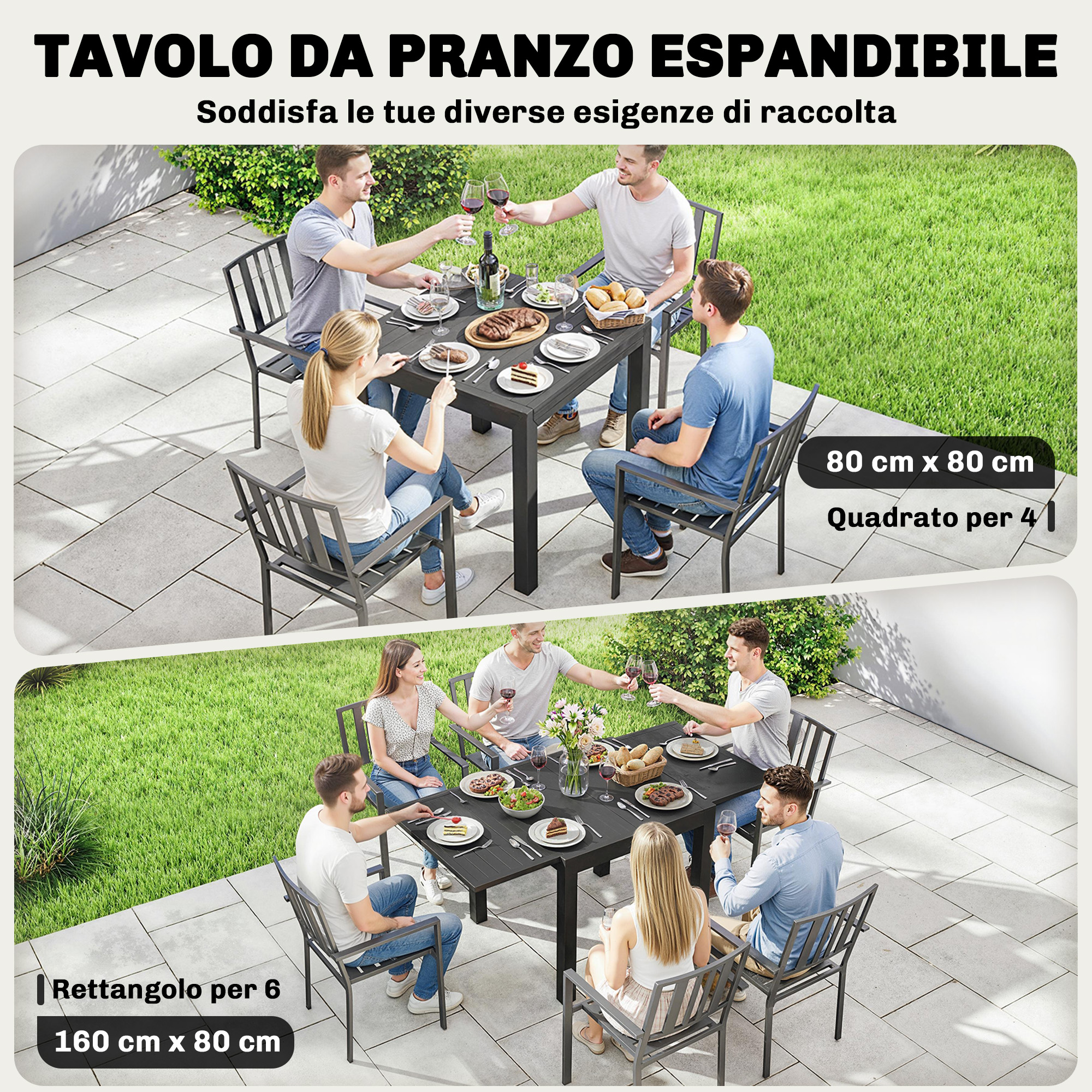 Table de jardin extensible 80-160cm aluminium rainure - Vue 1