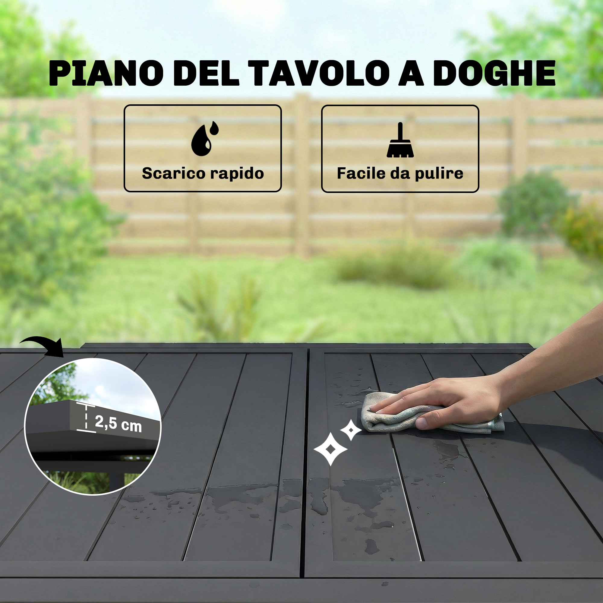 Table de jardin extensible 80-160cm aluminium rainure - Vue 3