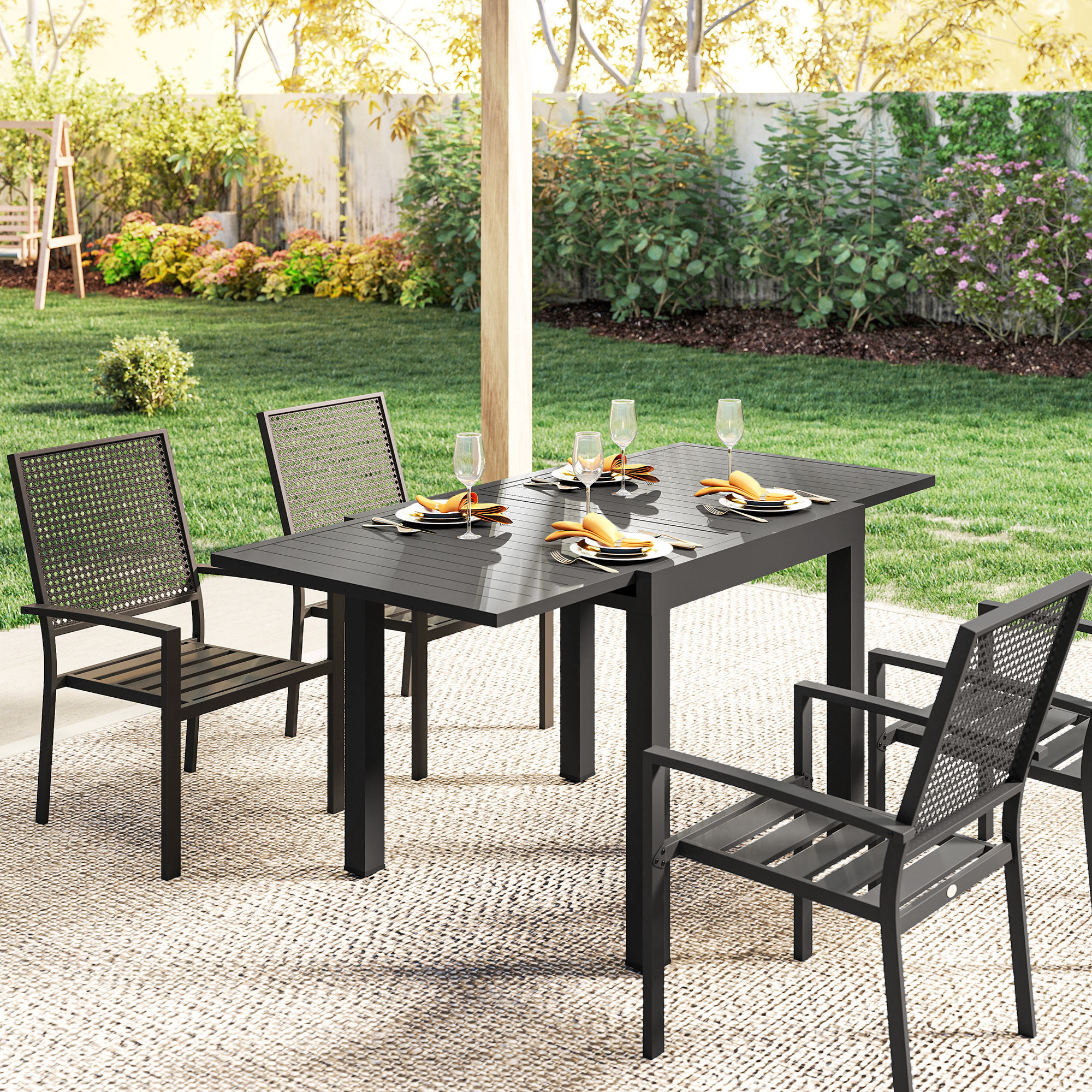 Table de jardin extensible 80-160cm aluminium rainure - Vue 6