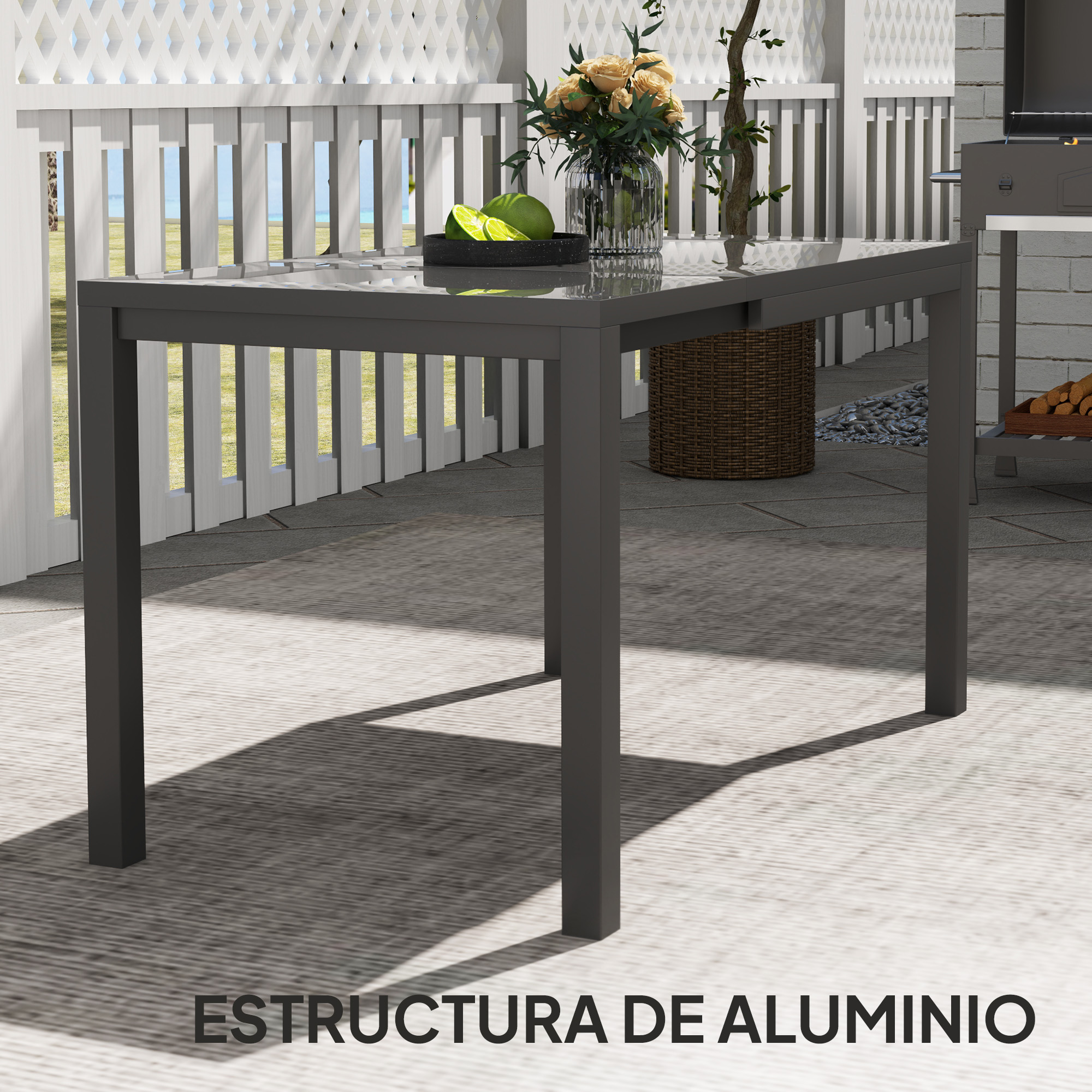 Table de jardin extensible aluminium verre trempe 85-125x70cm - Vue 3