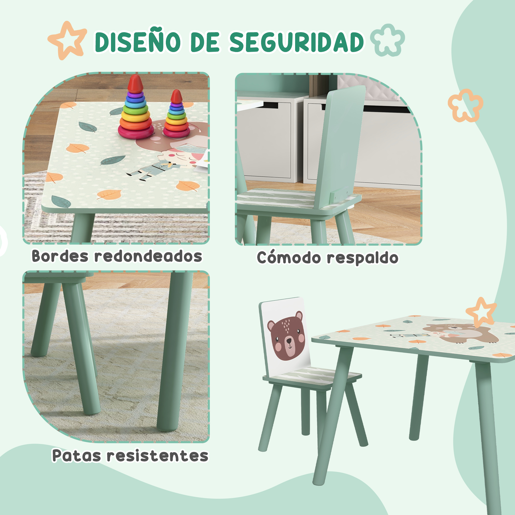 Table et Chaises Motif Ours et Renard