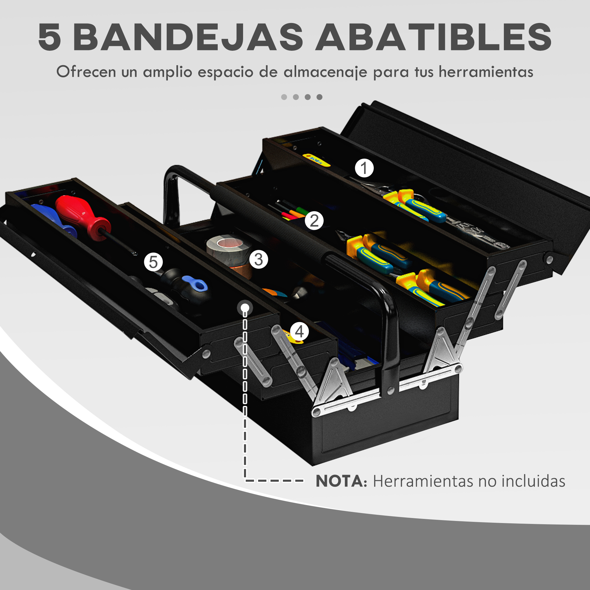 Ouverture accordéon des 5 bacs de rangement