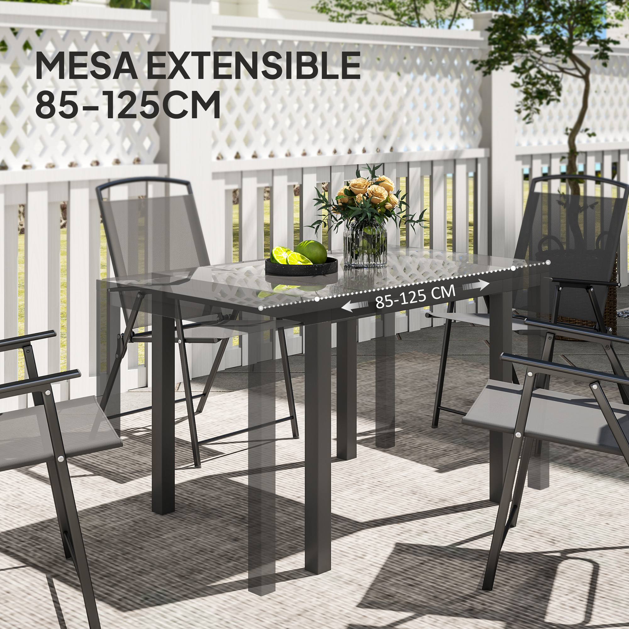 Table de jardin extensible aluminium verre trempe 85-125x70cm - Vue 1
