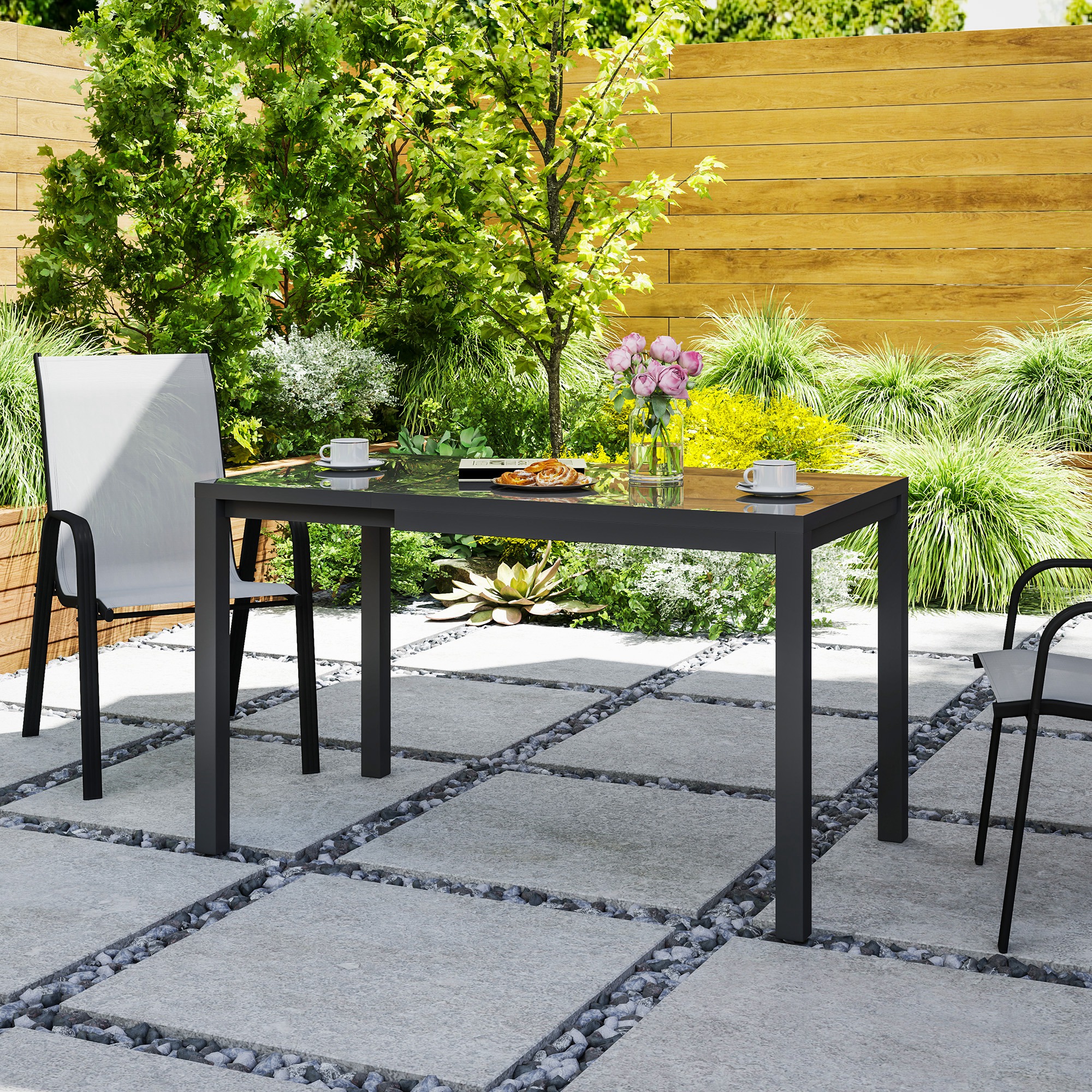 Table de jardin extensible aluminium verre trempe 85-125x70cm - Vue 5
