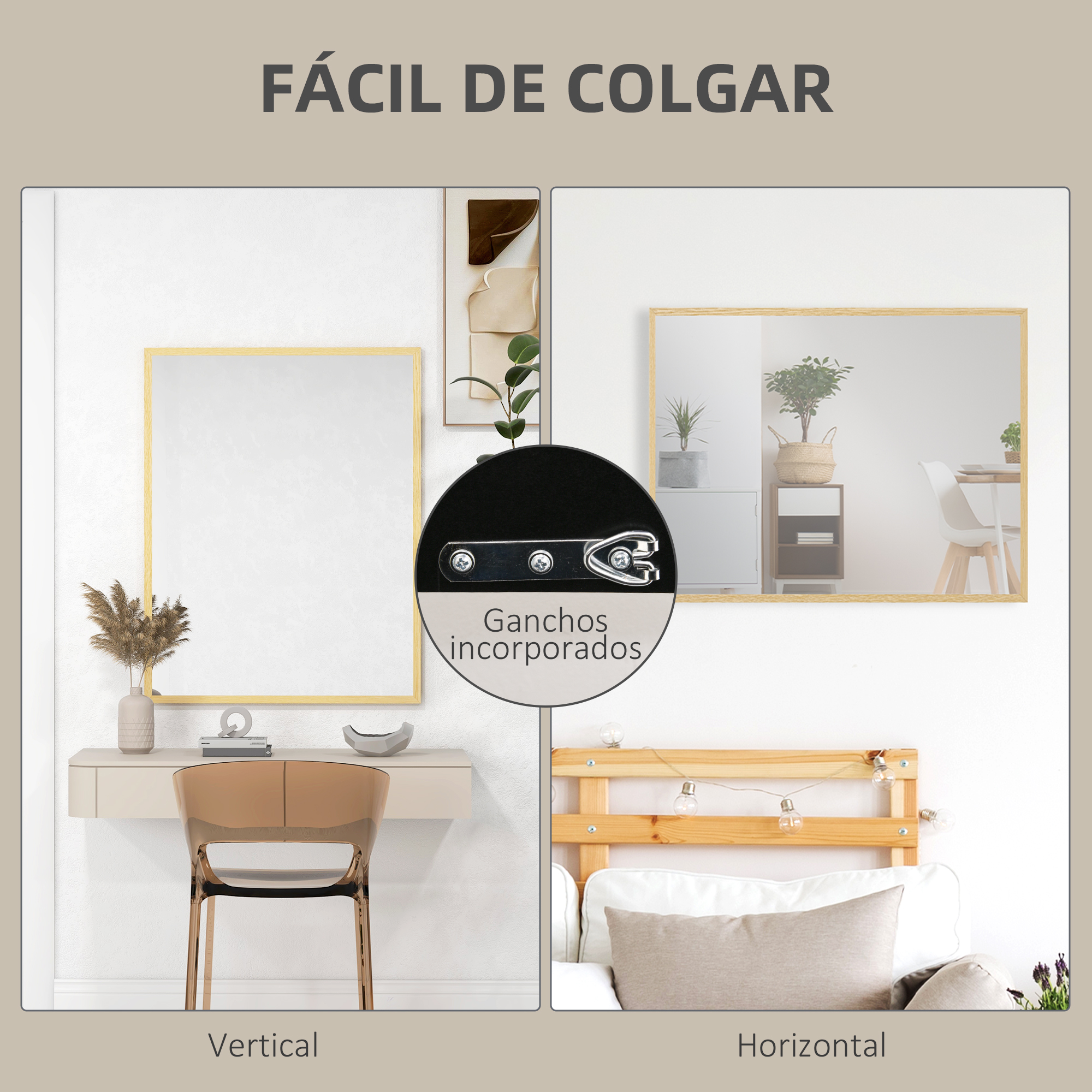 Accrochage vertical ou horizontal grâce aux crochets pré‑installés