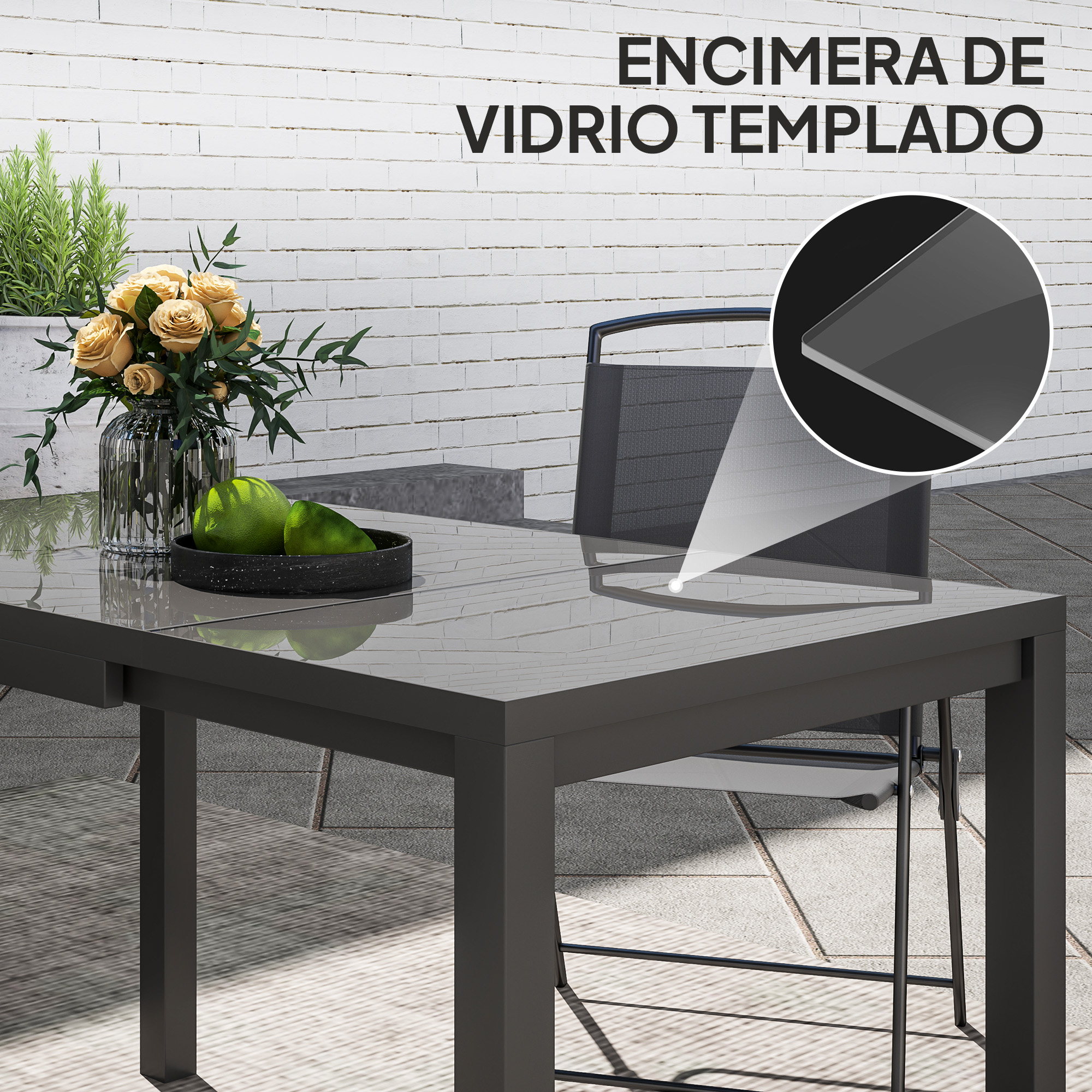 Table de jardin extensible aluminium verre trempe 85-125x70cm - Vue 4