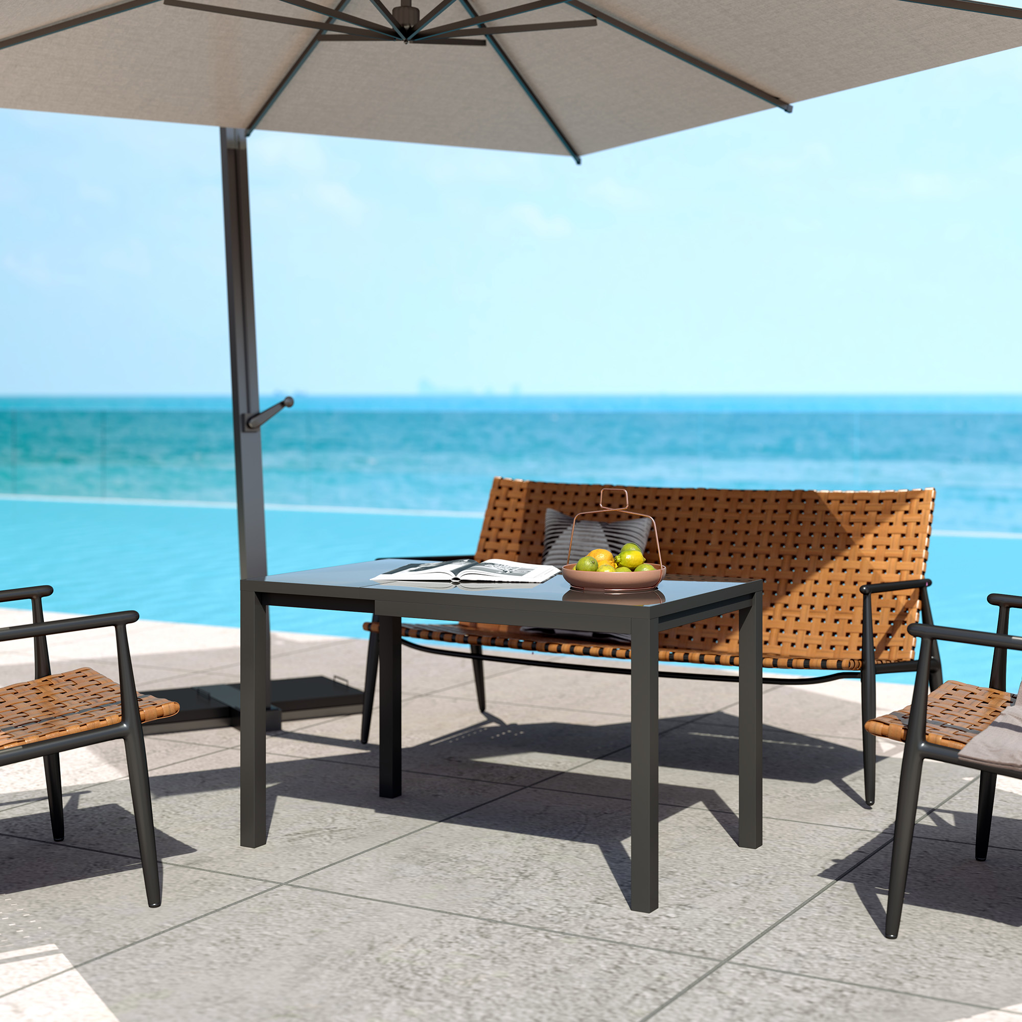 Table de jardin extensible aluminium verre trempe 85-125x70cm - Vue 6