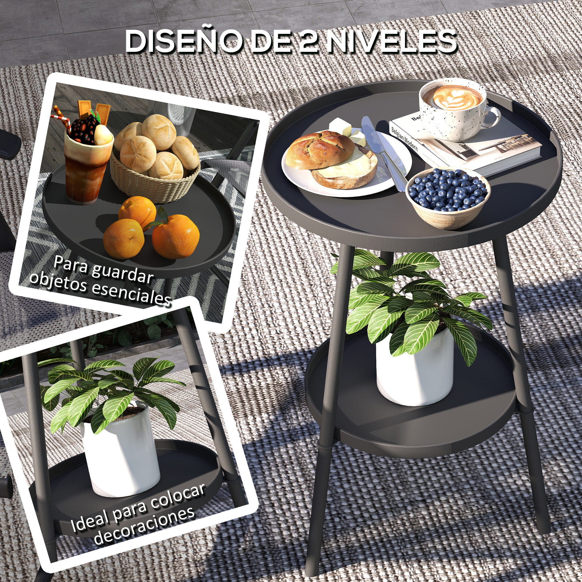 Table basse ronde 2 niveaux metal - Vue 1