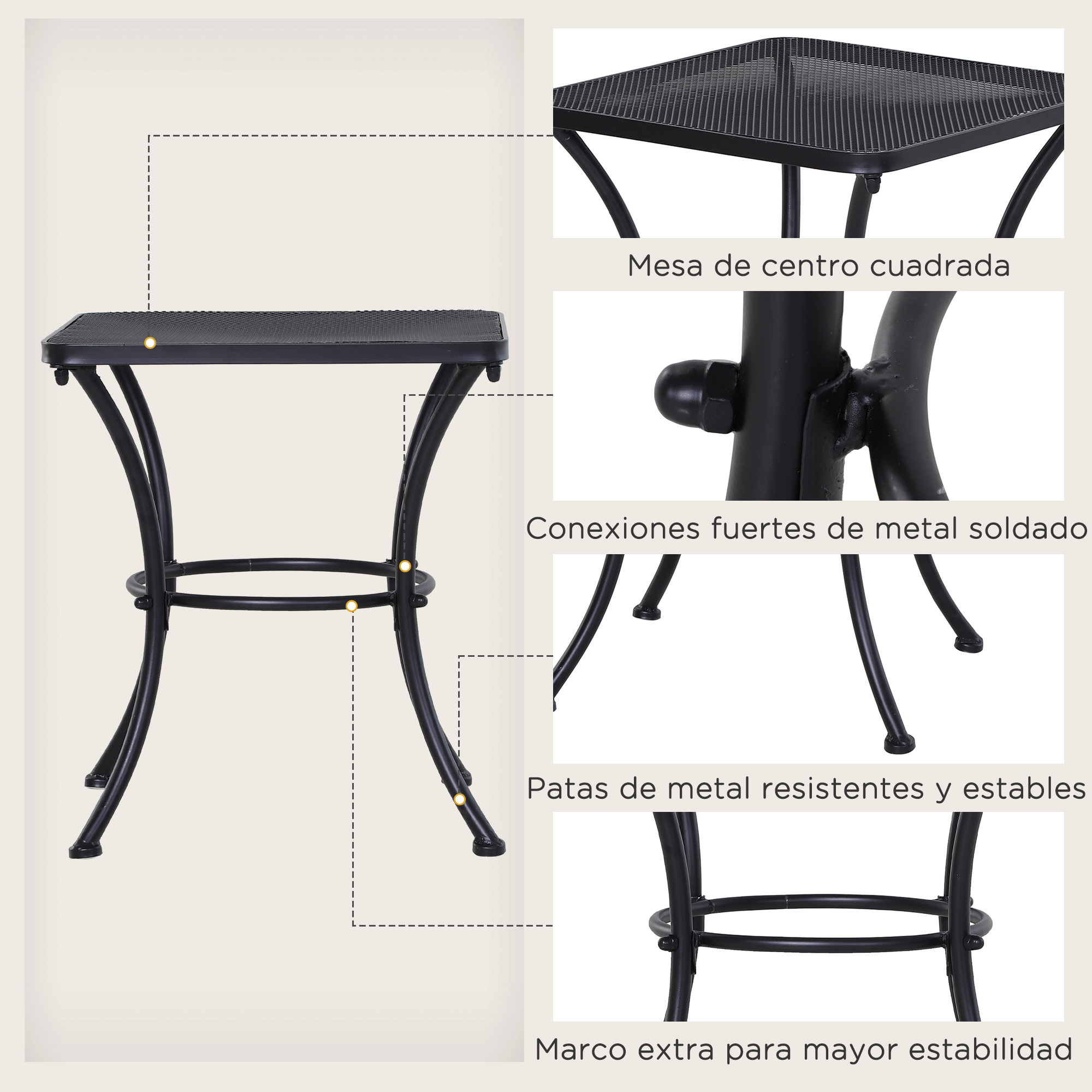 Table d'appoint carree metal noir maille 45x45cm - Vue 2