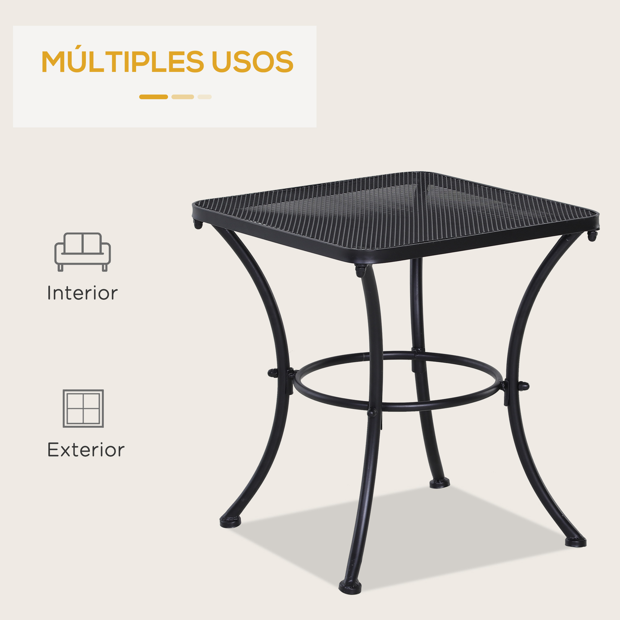 Table d'appoint carree metal noir maille 45x45cm - Vue 3