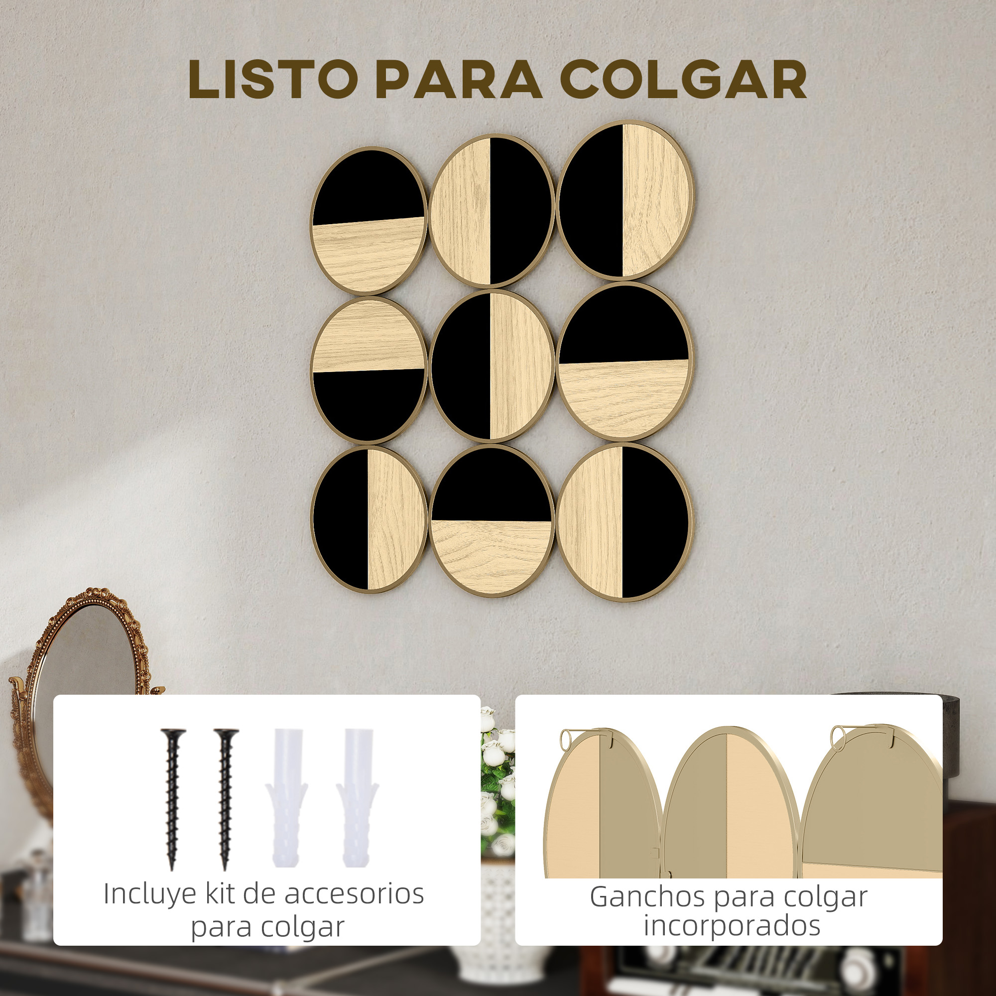 Effet 3D avec inserts miroir plastique cadre métal doré