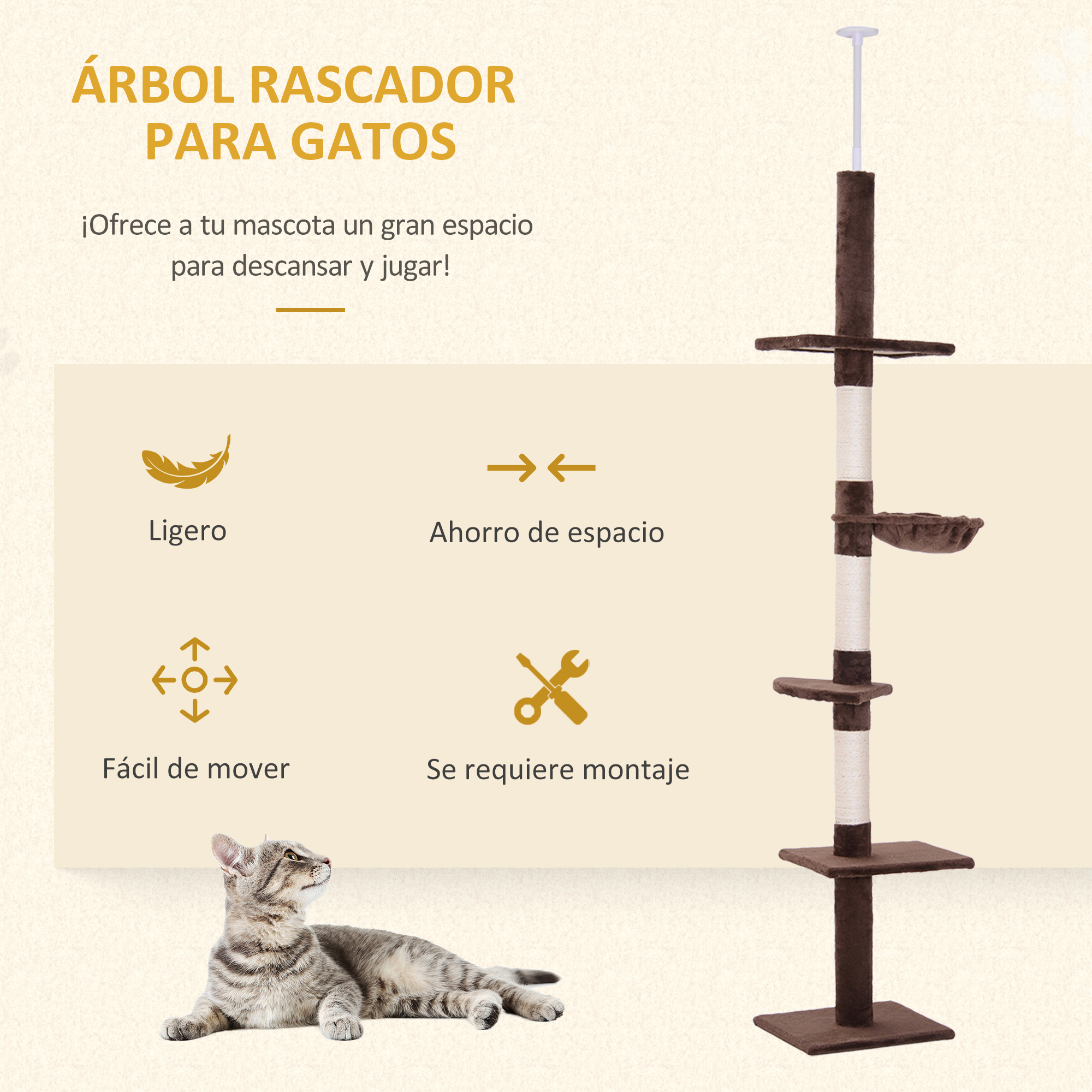 Arbre à chat sol‑plafond marron vue générale
