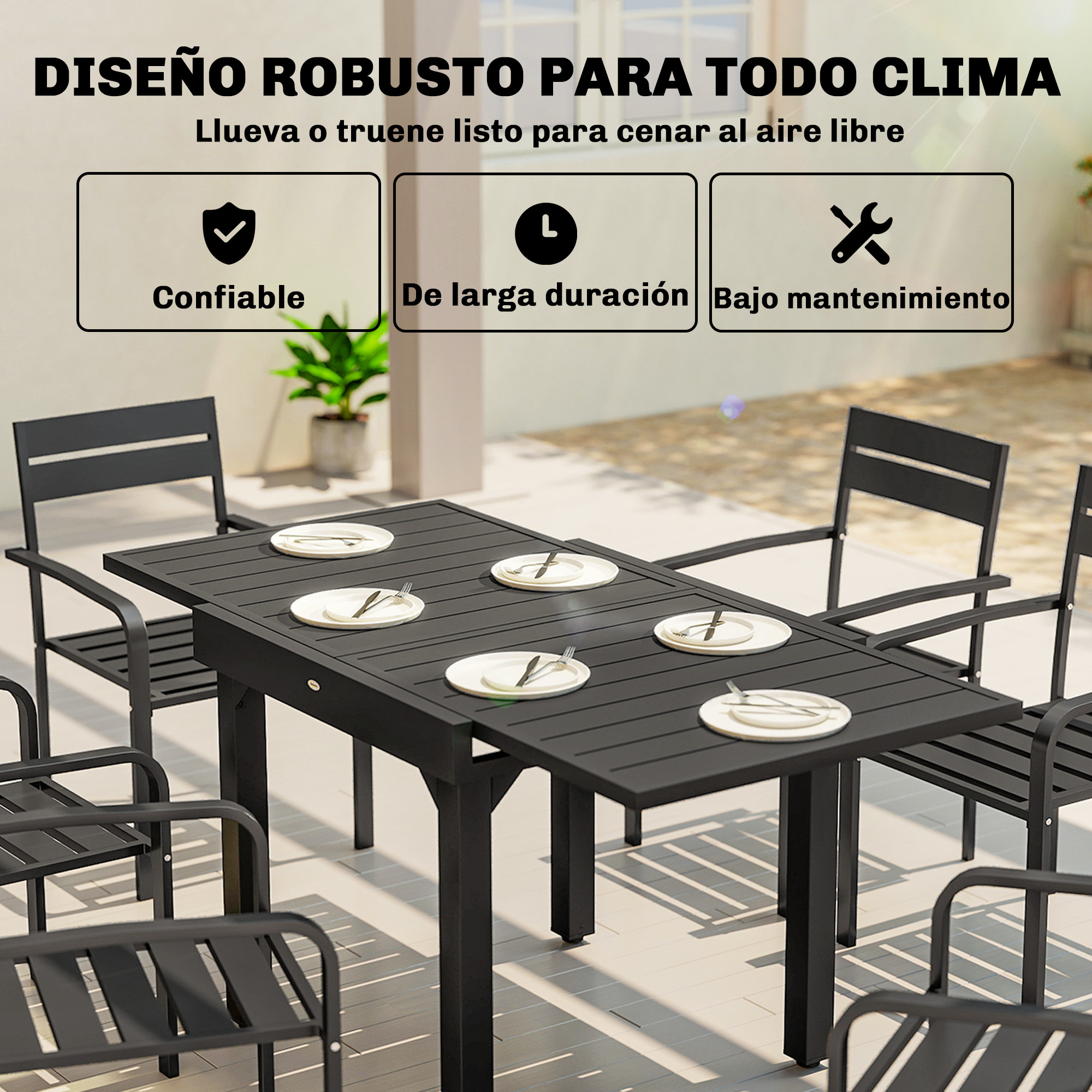 Table de jardin extensible aluminium noir - Vue 3
