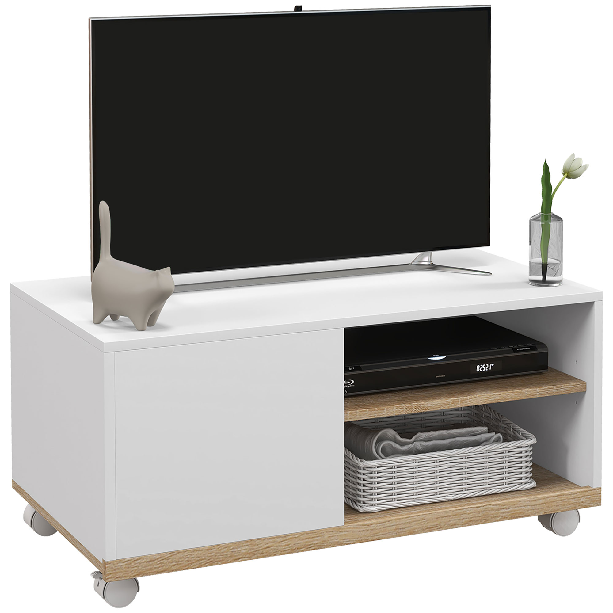 Meuble TV blanc avec roues