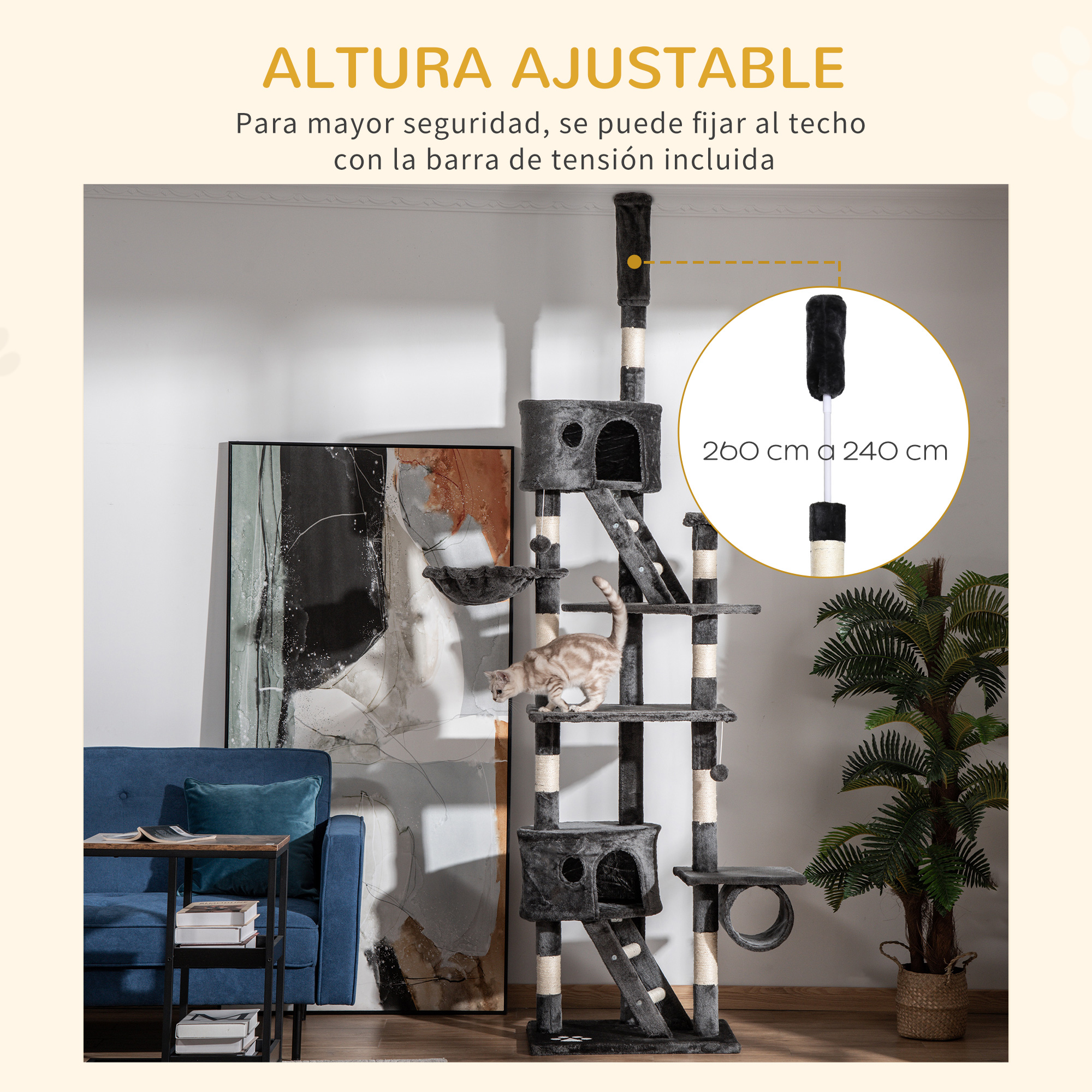 Barre de tension ajustable pour fixation au plafond
