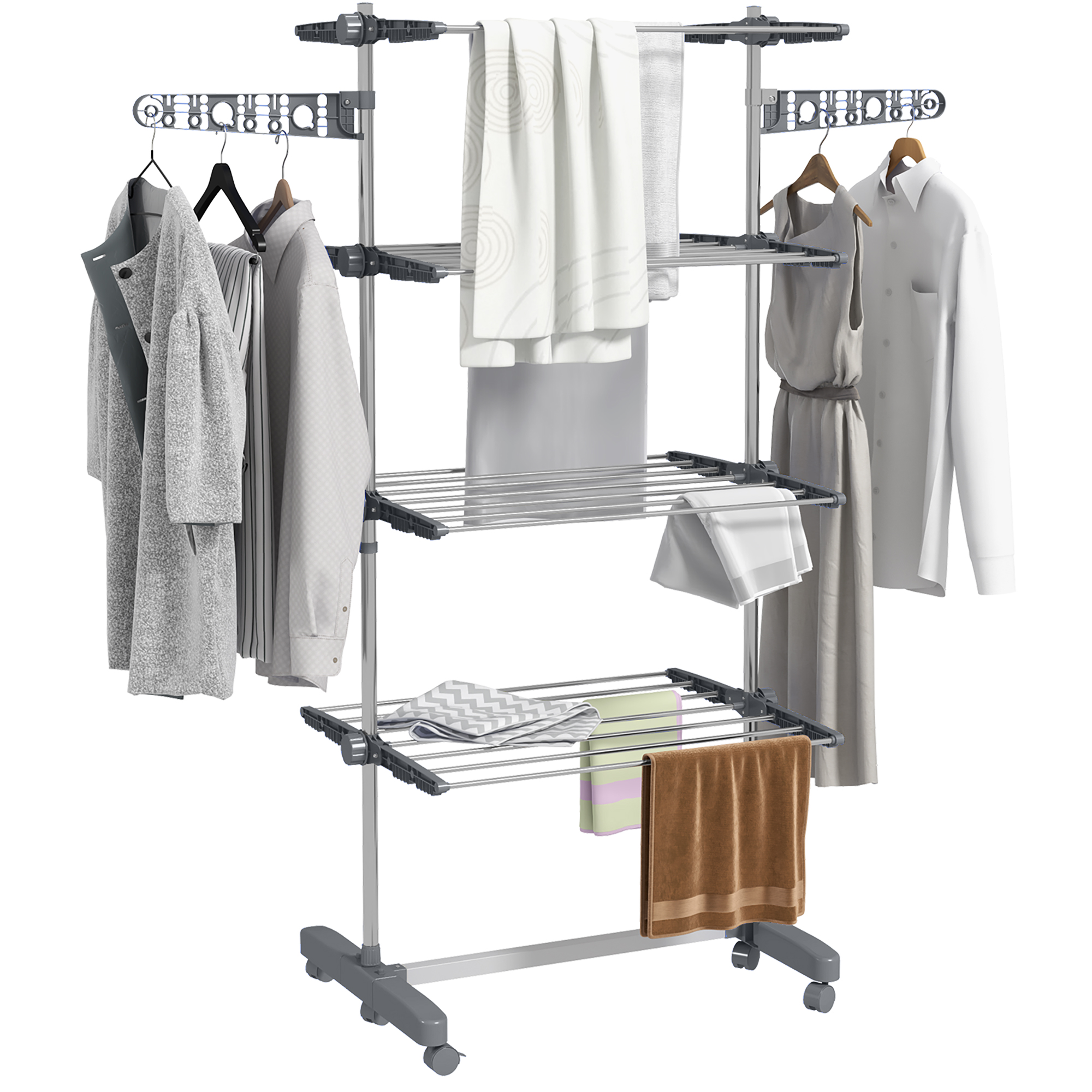 Étendoir vertical 4 niveaux avec roues gris argent