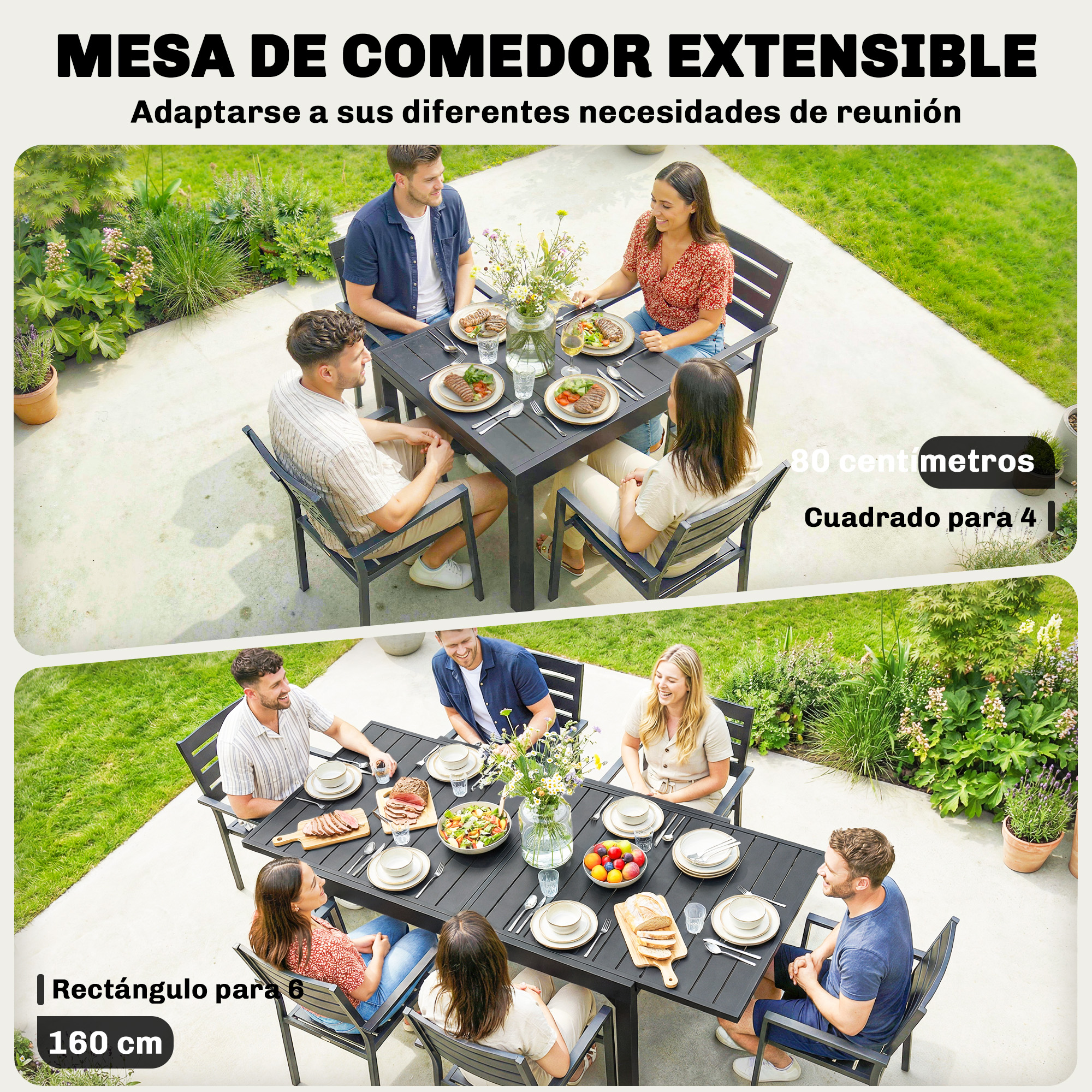 Table de jardin extensible aluminium noir - Vue 1