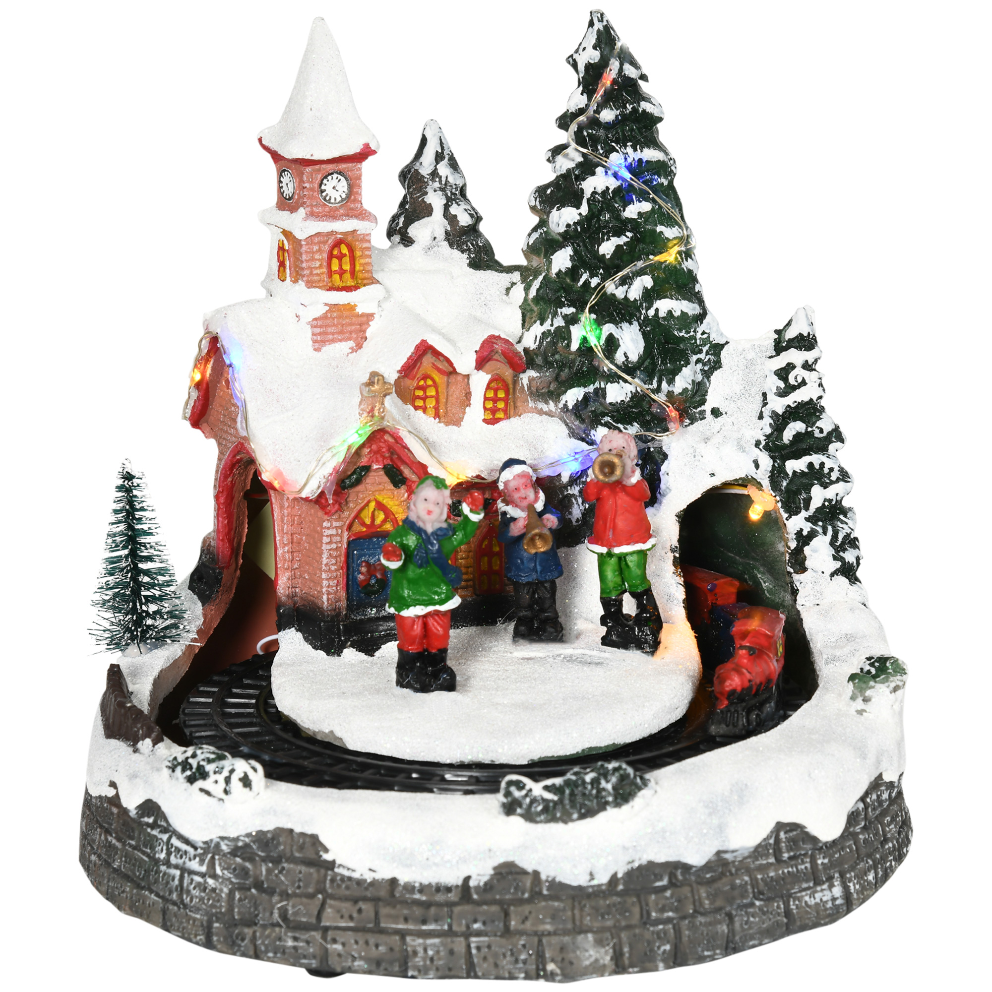 Village de Noël Scène Illuminée avec LED et Train Motorisé, Décoration de Table, 20x19,5x20 cm Multicolore