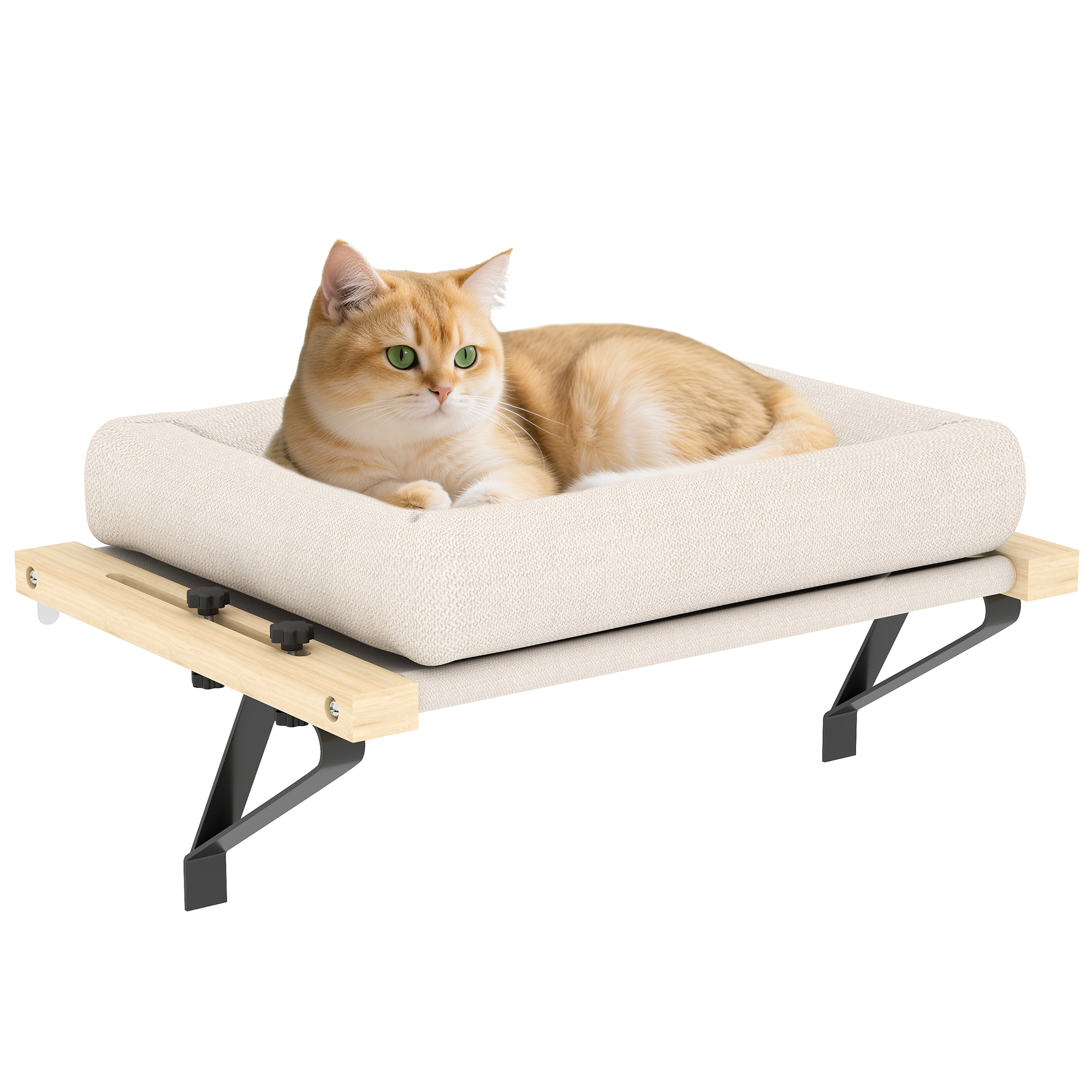 Lit pour chat avec support pour rebords de fenêtre et radiateurs. coussin. cadre en bois. blanc