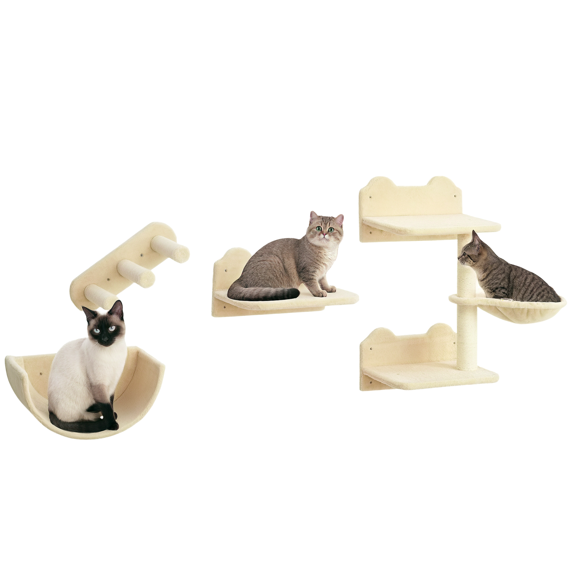 Ensemble de mur d'escalade pour chat. 4 pièces. avec escalier. hamac. plateforme et arbre à gratter. beige
