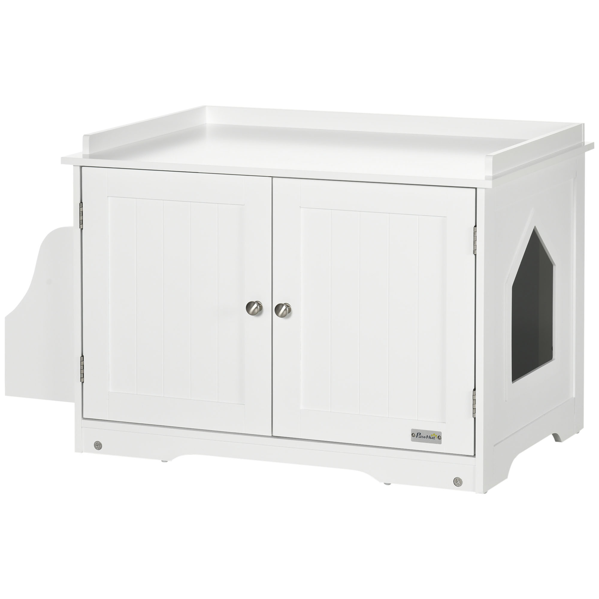 Litière pour chat. maison pour chat. avec cloison. double porte magnétique. rangement latéral. 86 x 48 x 52 cm. blanc