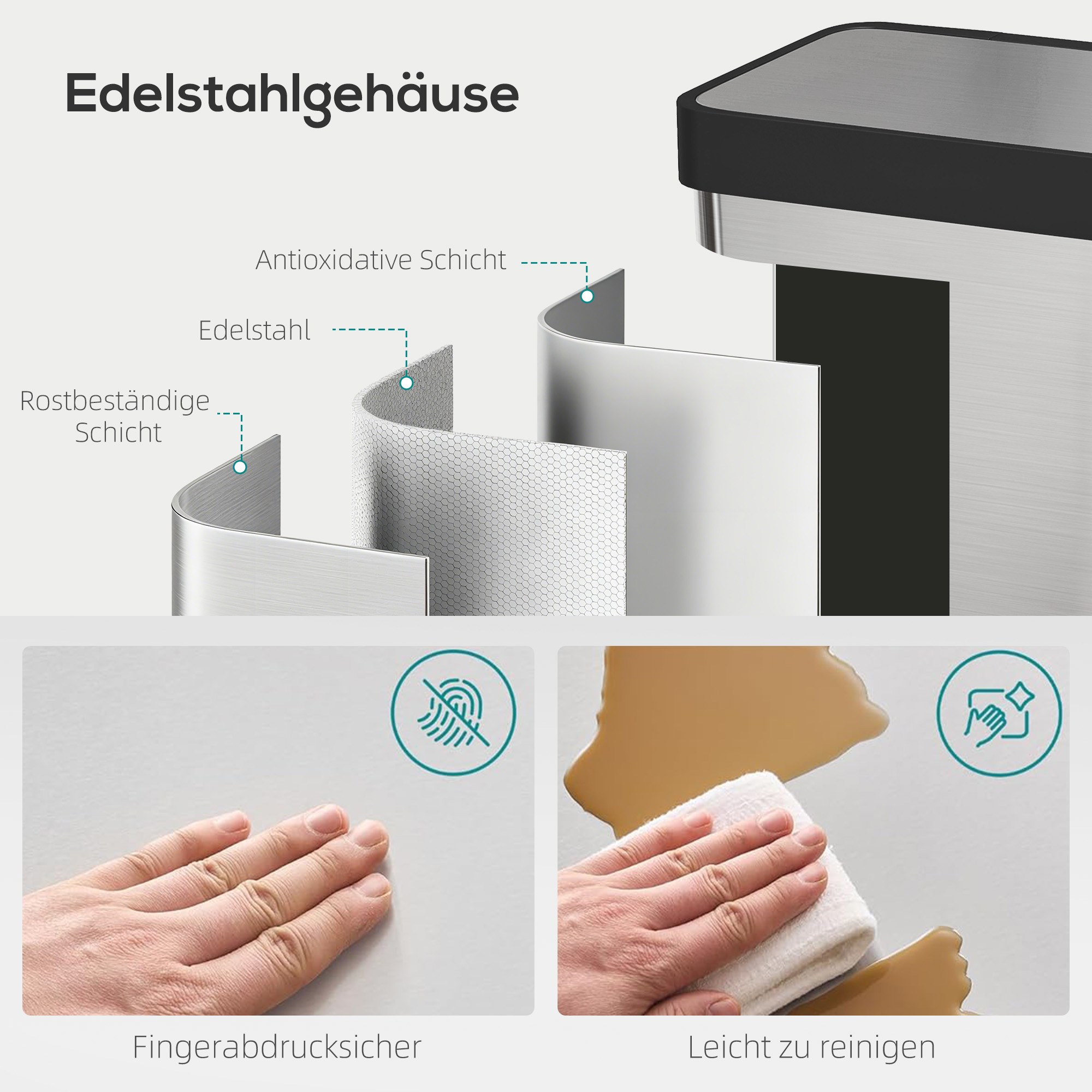 Logement pour filtre anti‑odeur dans le couvercle (filtre non fourni)