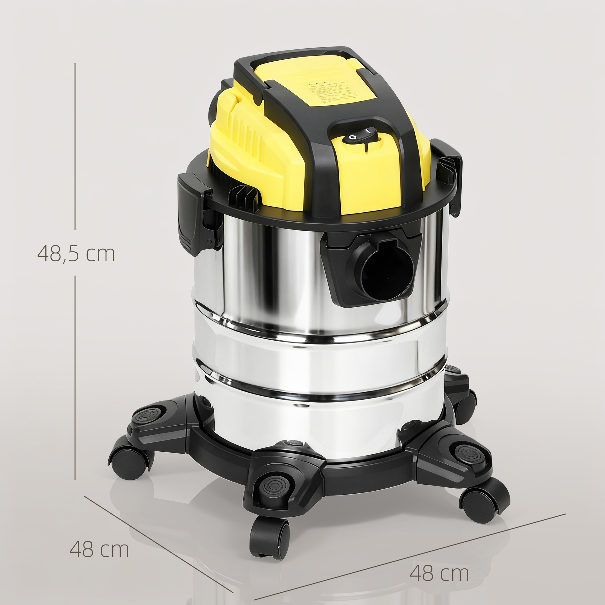 Dimensiones de la aspiradora en seco y húmedo de 1200 W con un depósito de 20 L