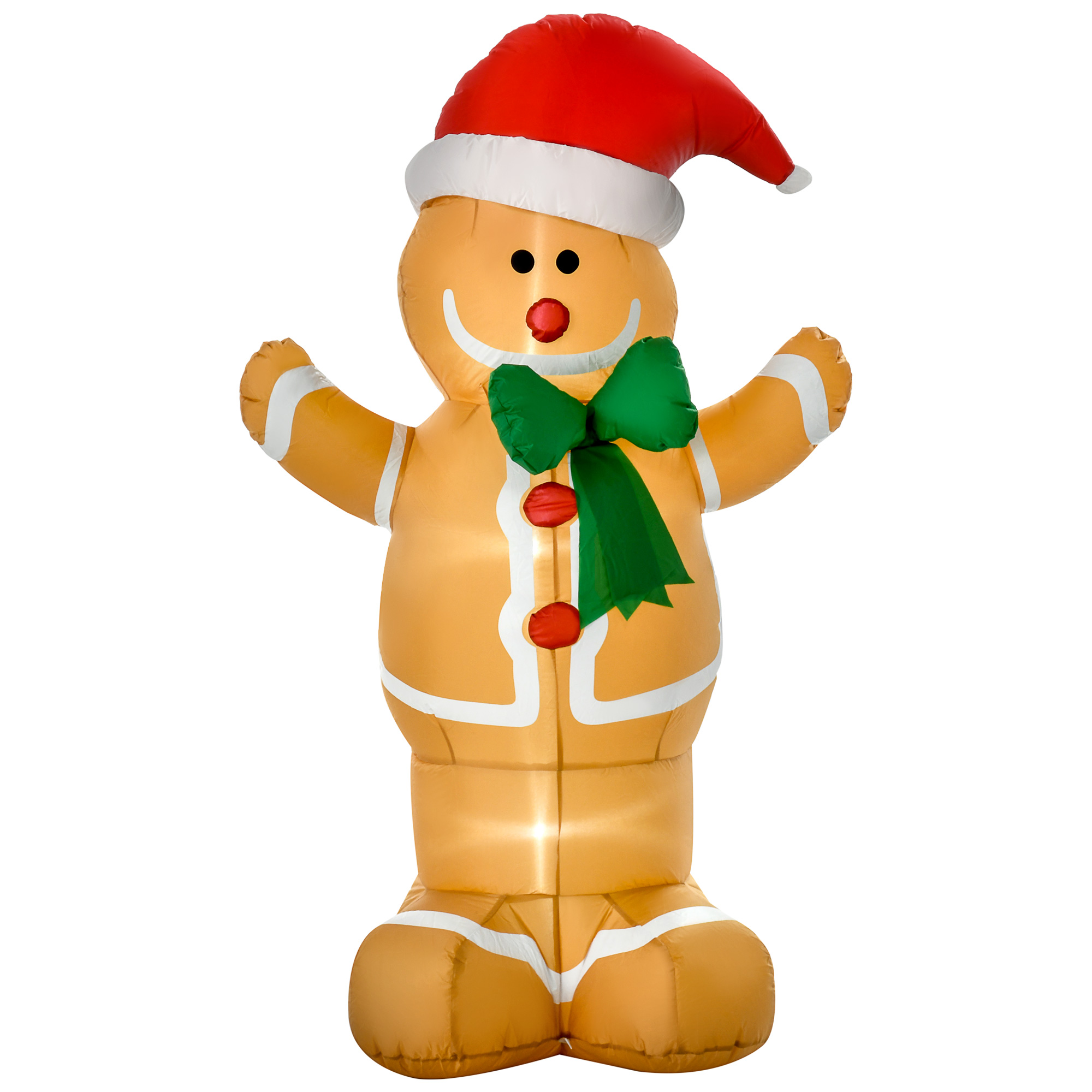 Décoration de Noël gonflable 1,83 m, bonhomme pain d'épice avec nœud, 3 LED, ventilateur intégré, jardin