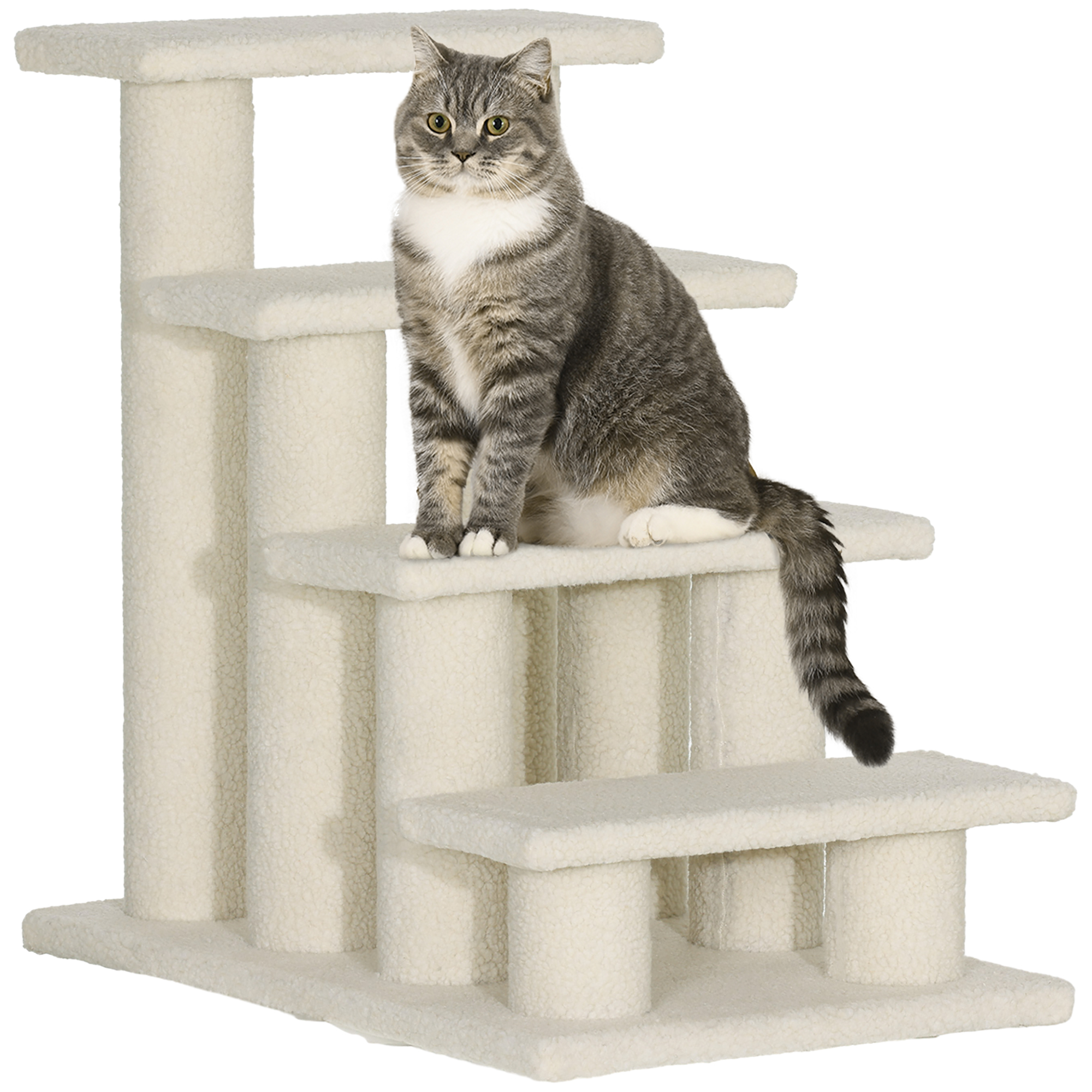 Escalier pour chat 4 marches, escalier pour animaux, échelle pour chat et chien en peluche, 61 x 41 x 60 cm, blanc crème