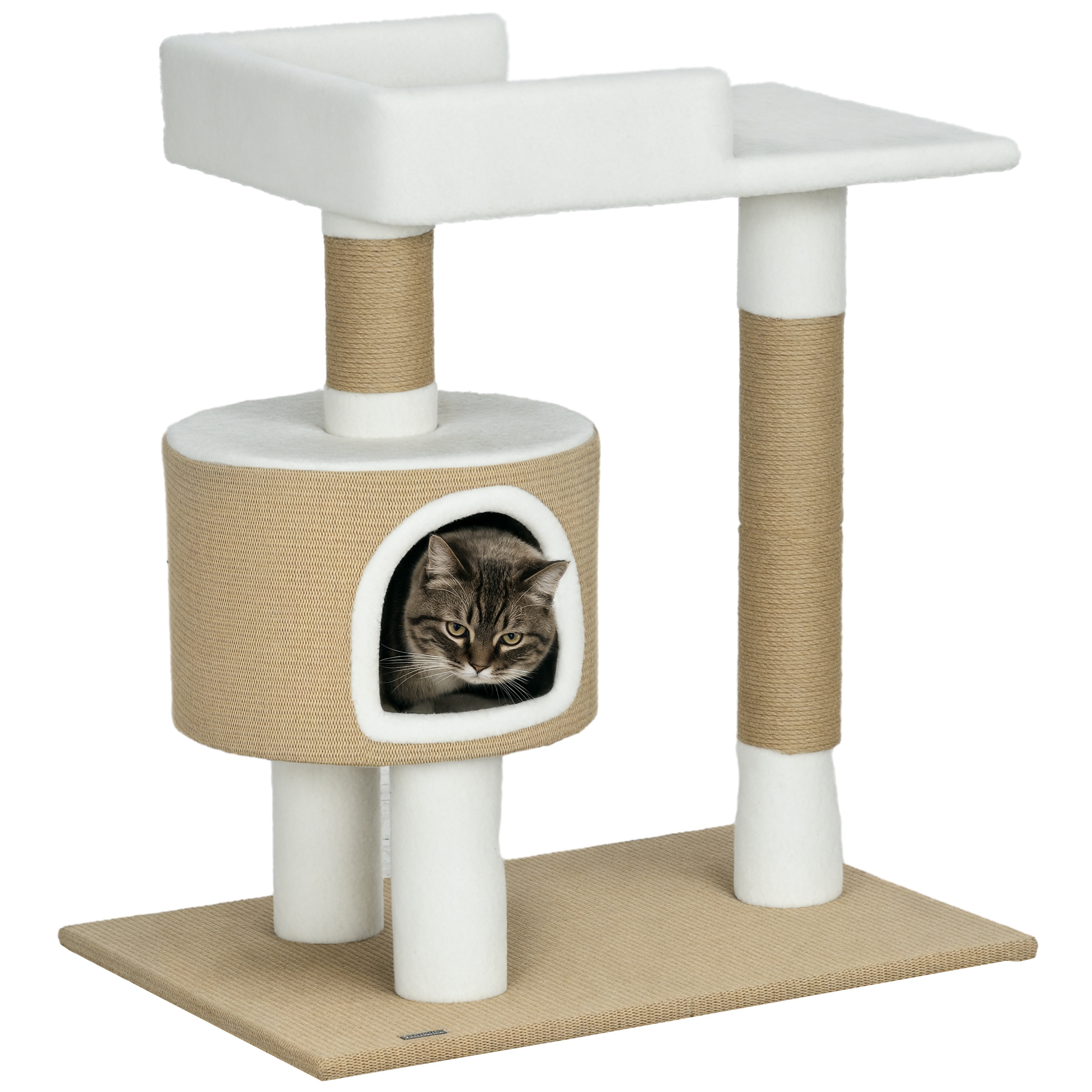 Arbre à chat. maison et lit pour chat. 1 niche. 1 zone de repos. 70 x 49 x 79 cm. naturel et blanc