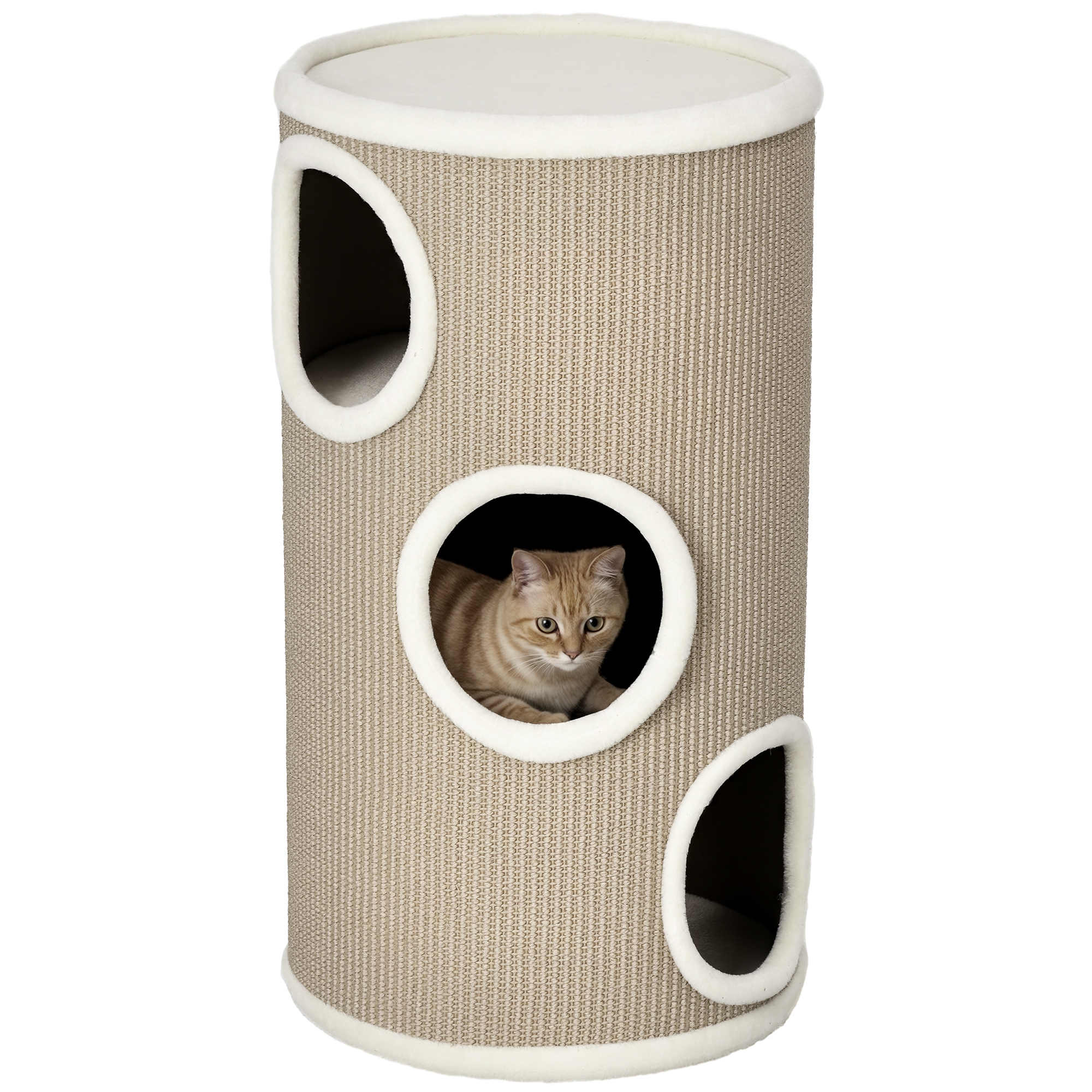 Tonneau à gratter pour chat. peluche douce. tapis à gratter en sisal. robuste. Ø 38 x 70 cm. marron