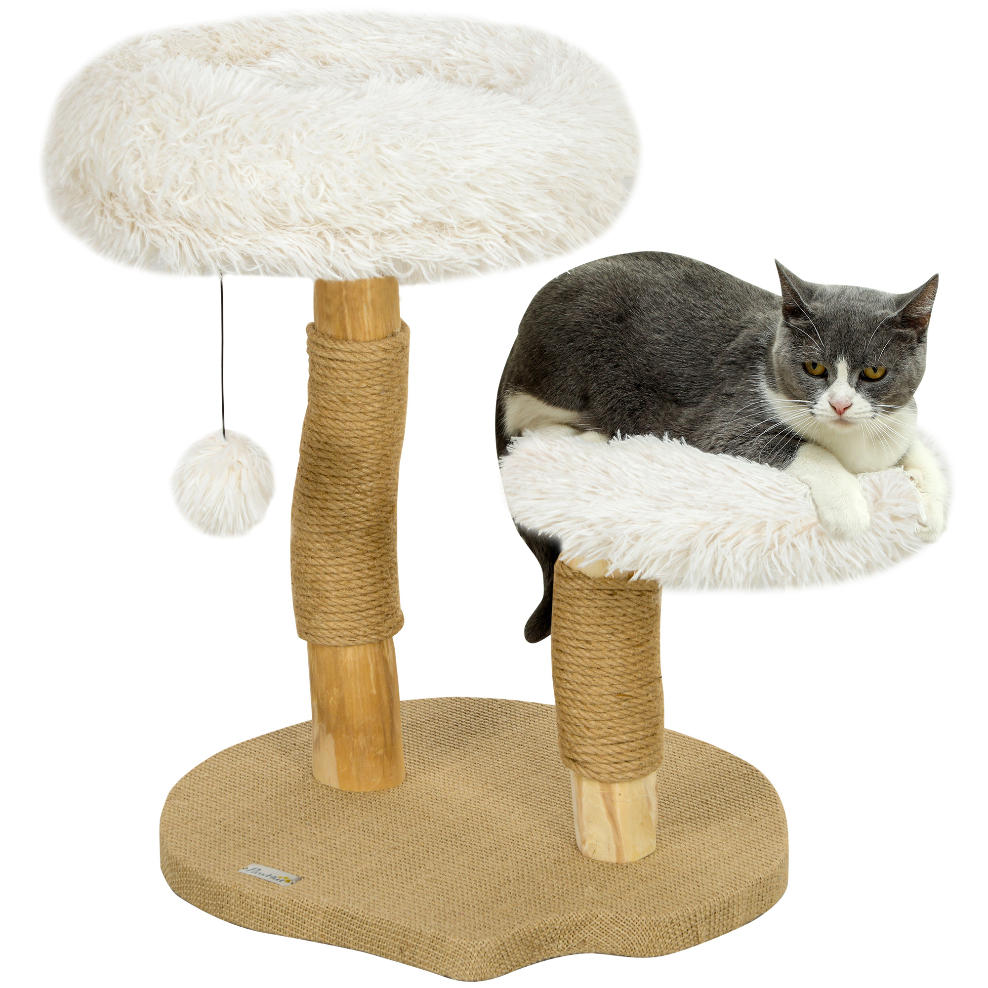 Arbre à chat 61.5 cm. avec lit pour chat. poteau à gratter. plateforme de saut et balle de jeu. pour chats jusqu'à 5 kg. blanc