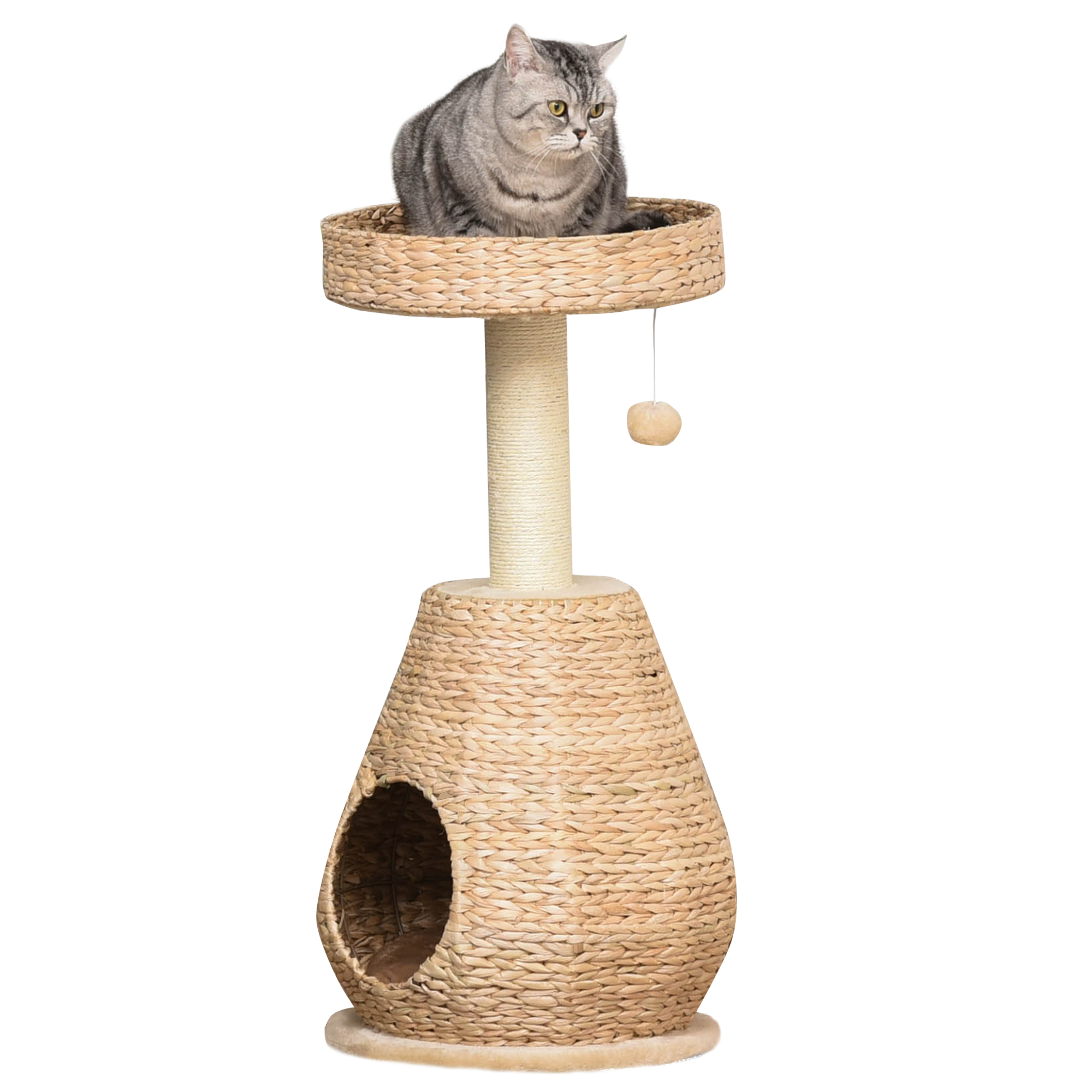 Arbre à chat pour chaton avec niche. balle de jeu. sisal et peluche douce. hauteur 82.5 cm. jaune