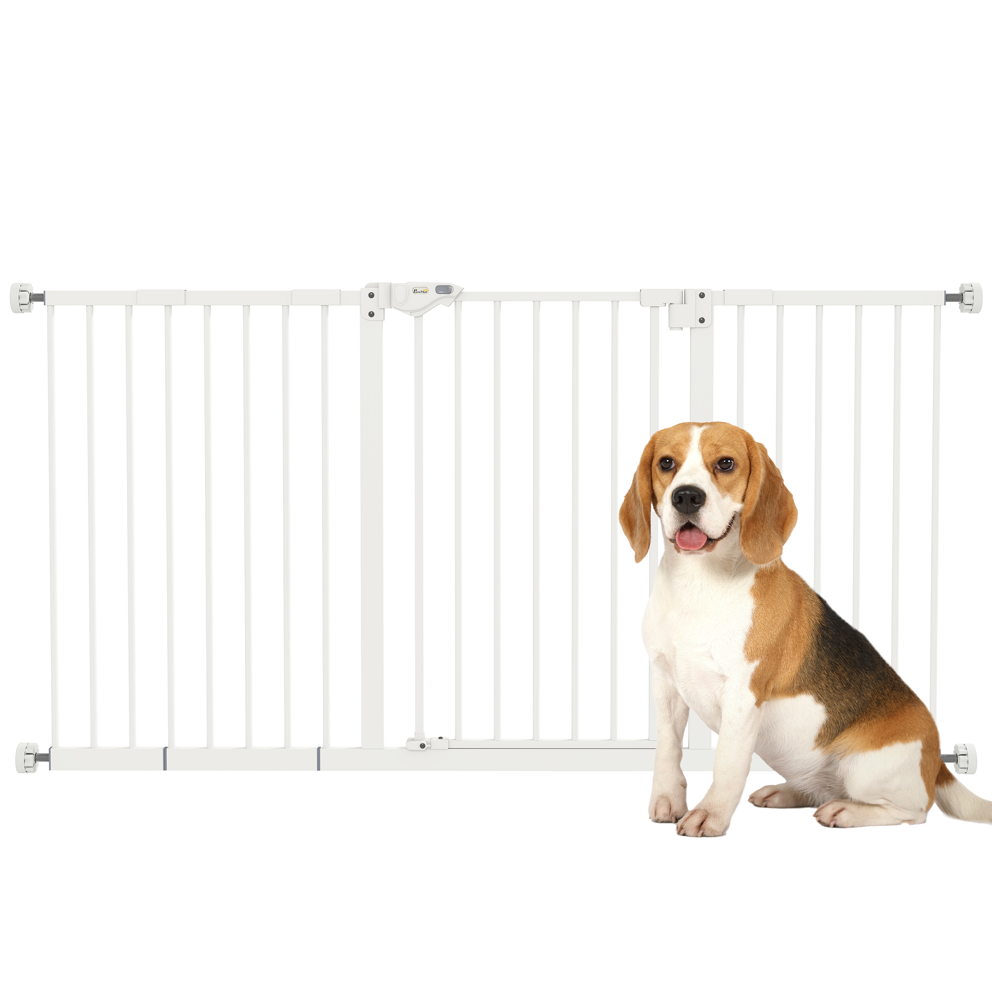 Barrière pour chien extensible. fixation par pression. métal. 136 x 76 cm. blanche