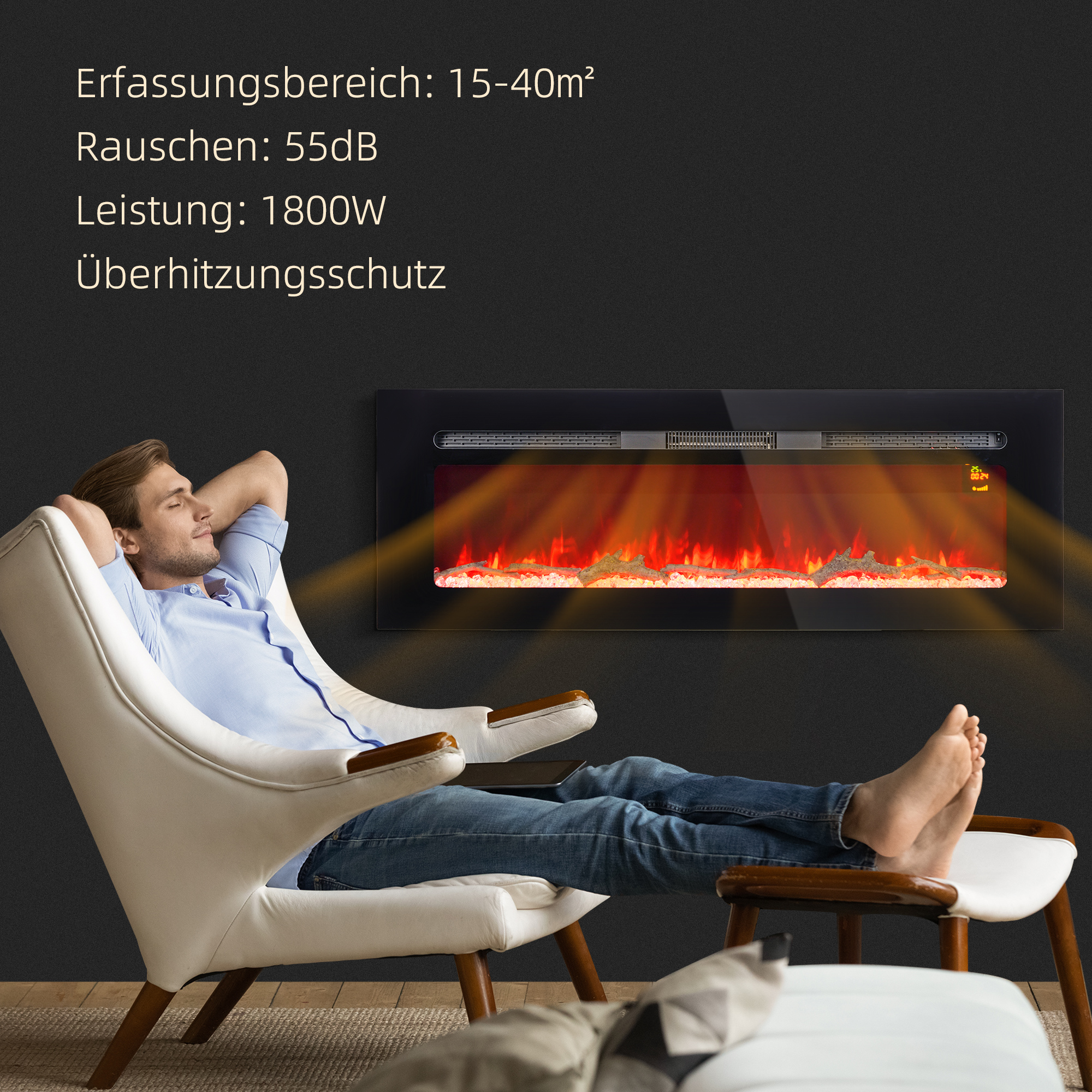 Décor bûches artificielles et cristaux effet feu réaliste