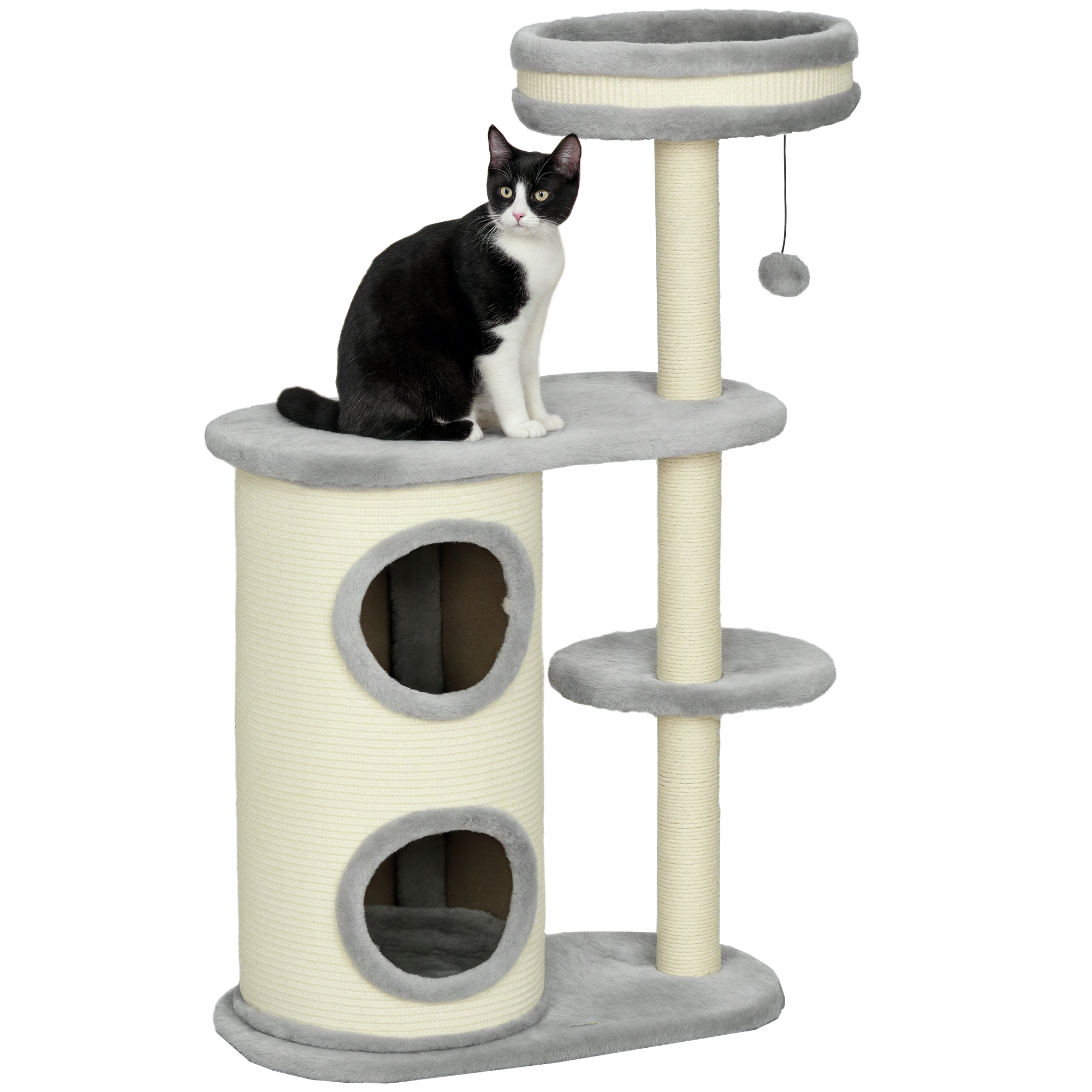 Arbre à chat pour chat. poteaux en corde de sisal. peluche douce. plusieurs niveaux. balle de jeu. 59 x 35 x 100 cm. gris