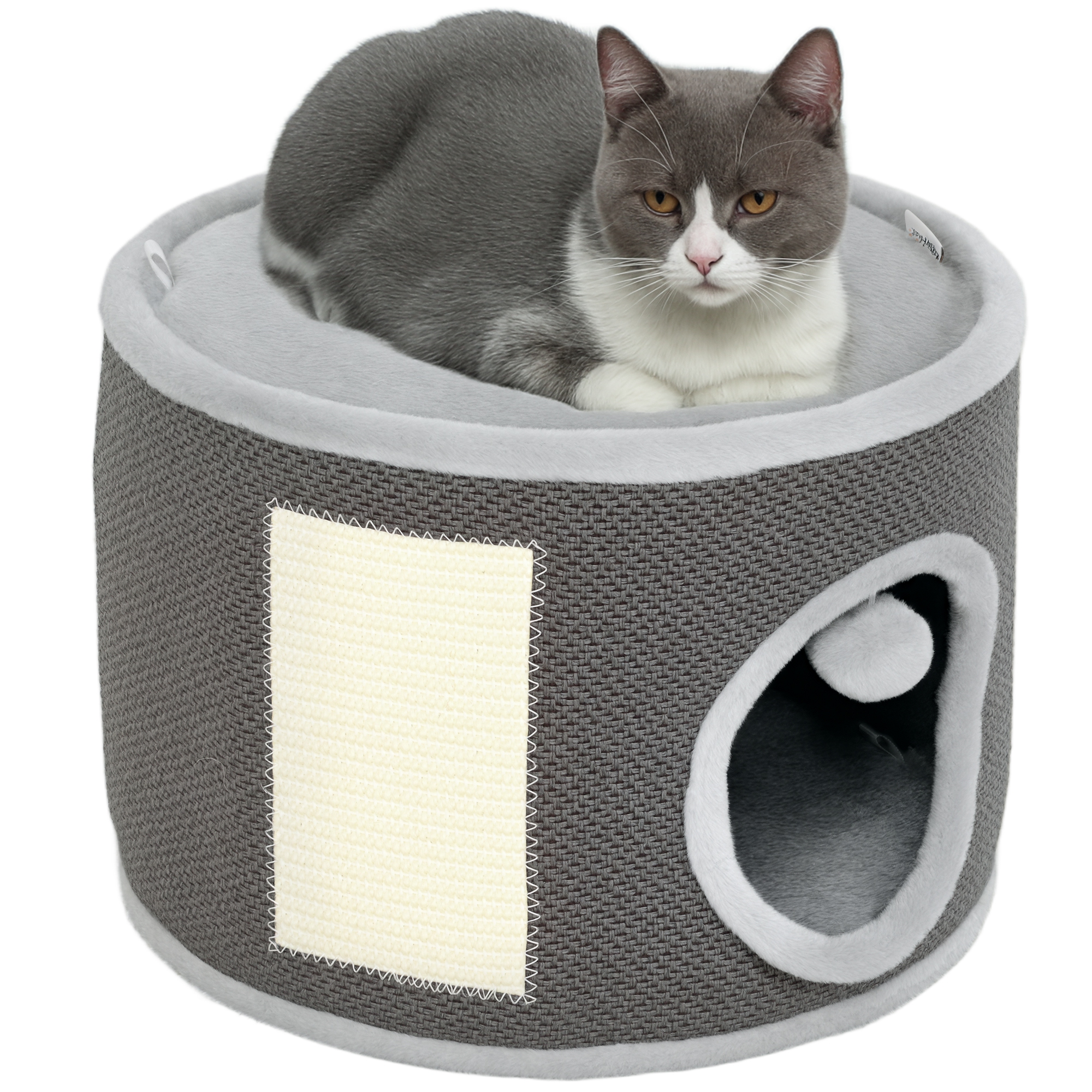 Niche pour chat 2 étages. maison en peluche avec coussin et planche à gratter en sisal. Ø 40 x 30 cm. gris foncé