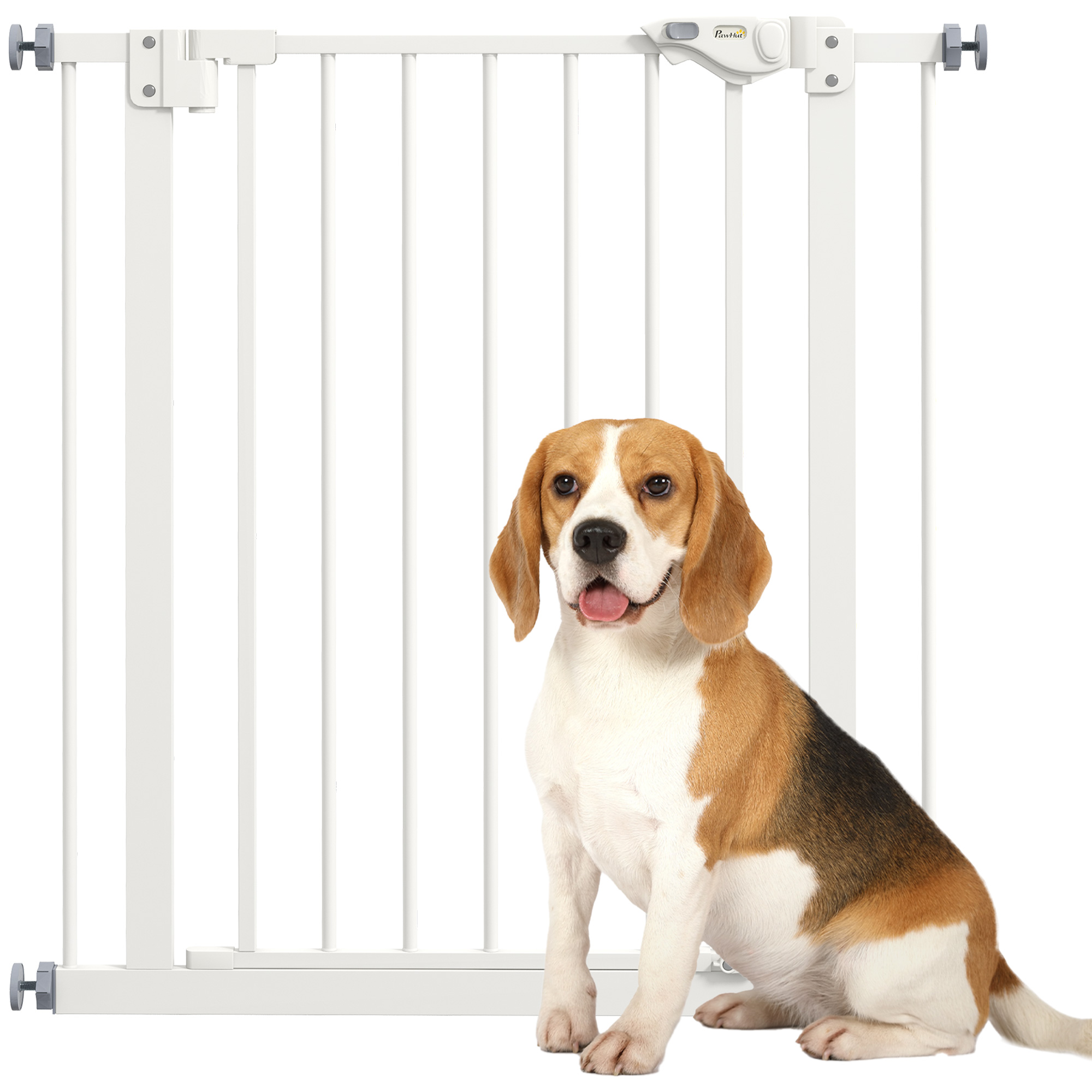 Barrière de sécurité pour chiens, barrière de protection pour animaux, métal et plastique, largeur 74-80 cm, blanc