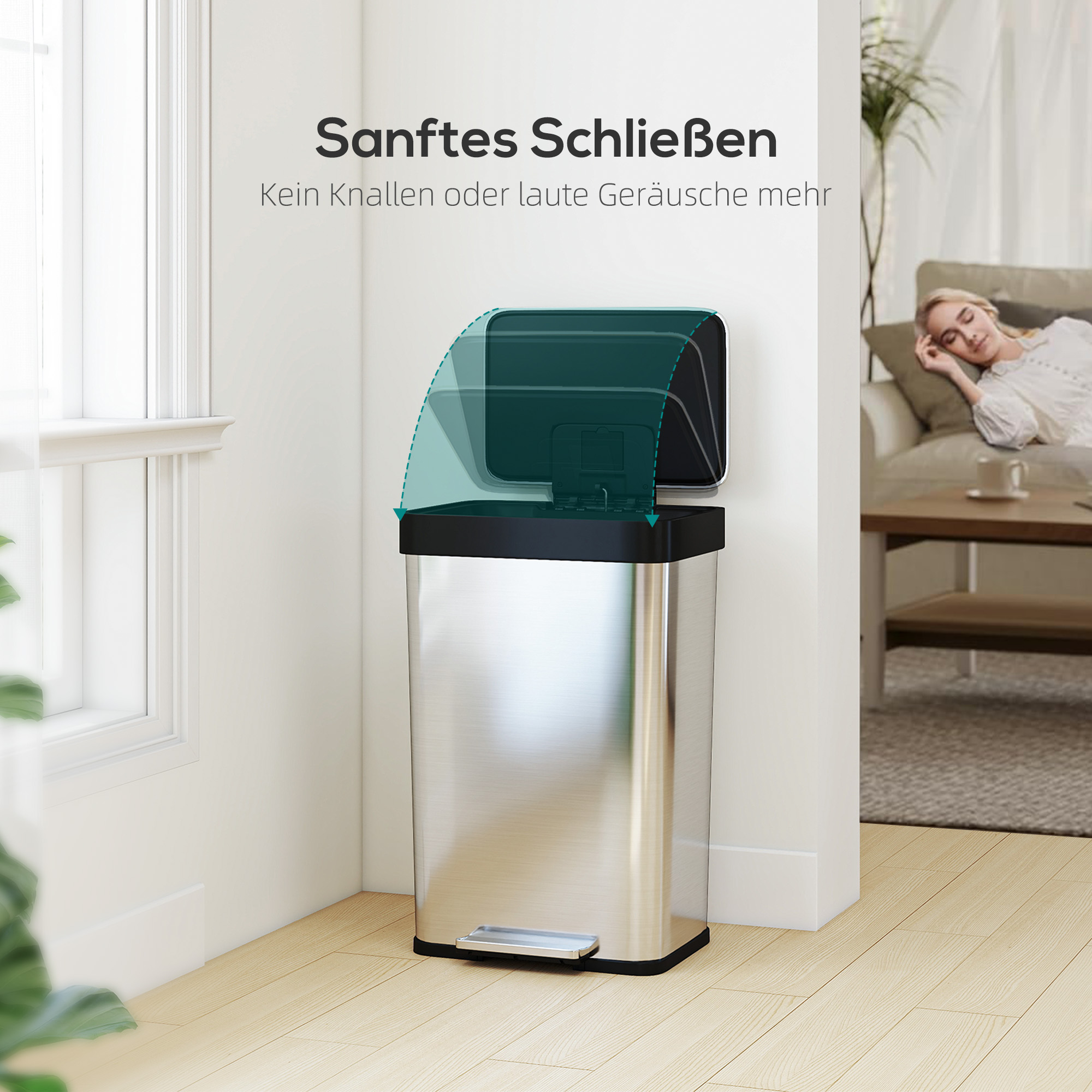 Couvercle soft‑close silencieux, position verrouillée à 90° mains‑libres