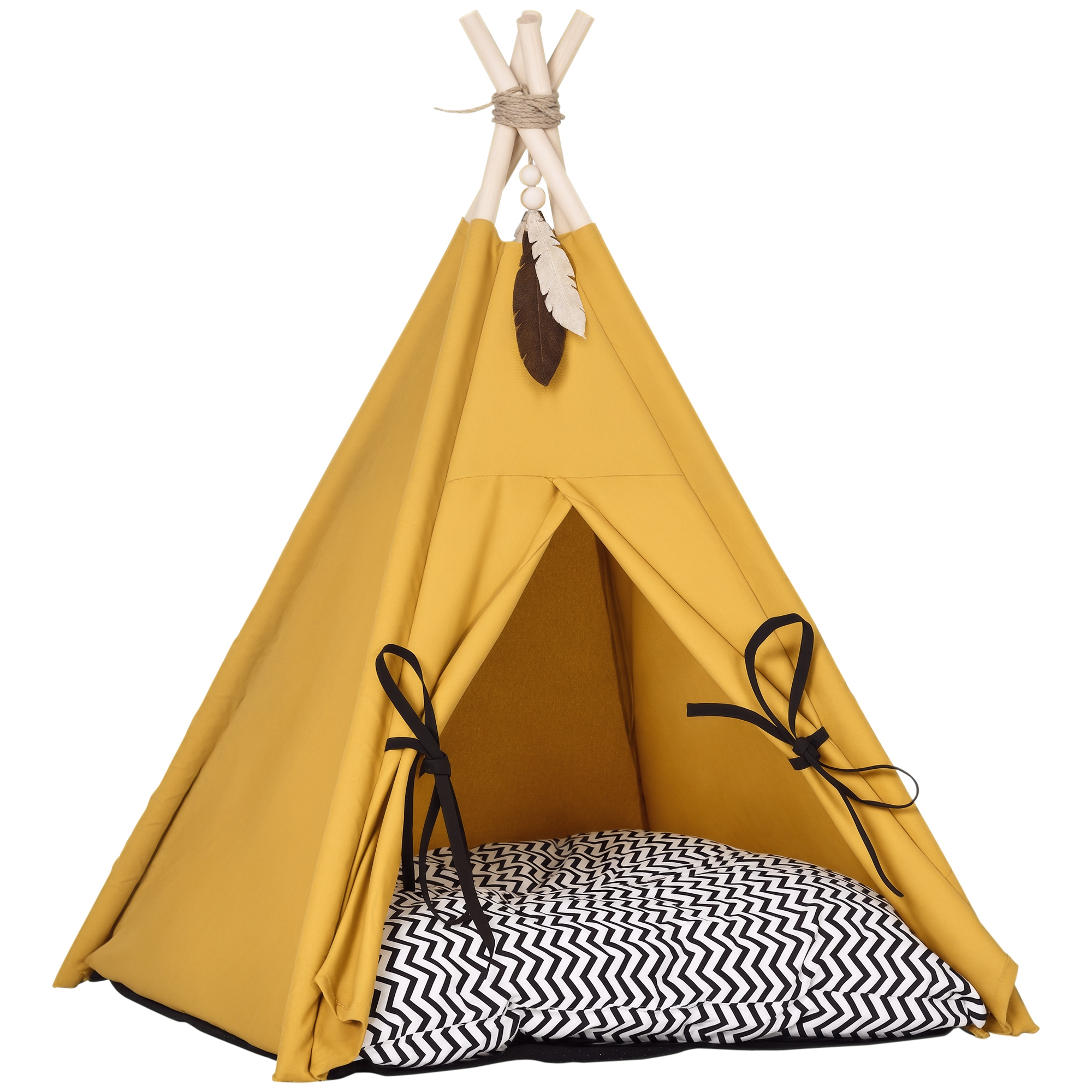 Lit pour animal. design tipi adorable. avec coussin moelleux et tapis de sol. pour chien et chat. 60 x 60 x 76 cm. jaune