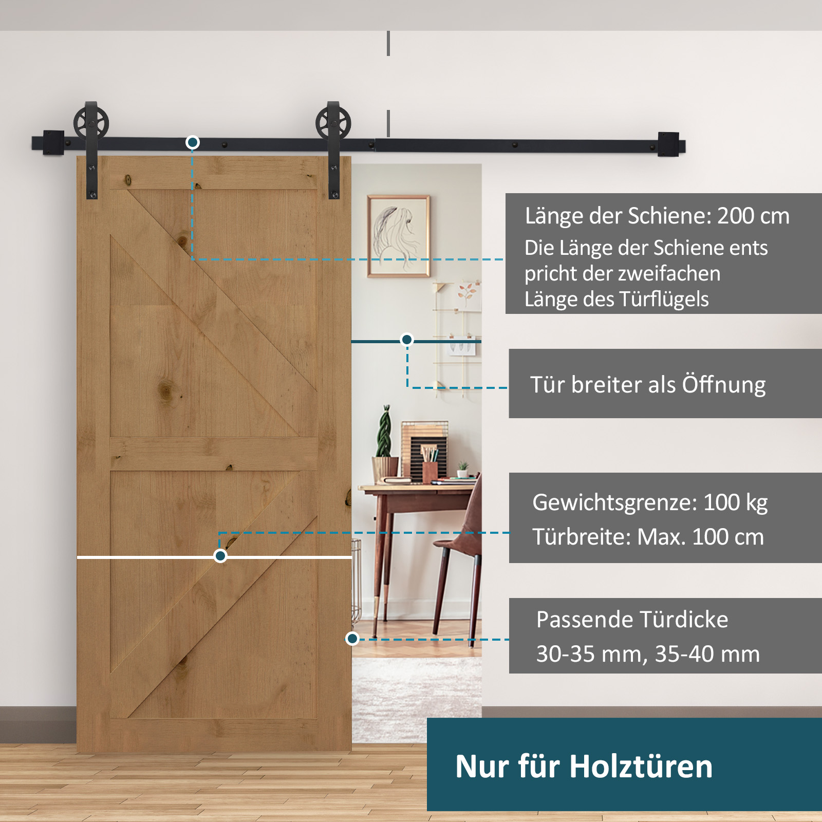 Kit ferrures porte‑grange vue d’installation